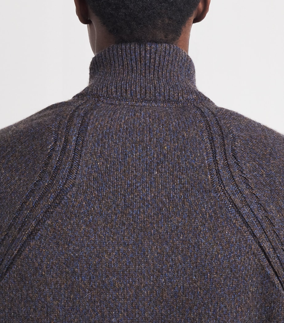 Sease Mens Cashmere Mouliné Half-Zip Sweater Blue Brown Image 3