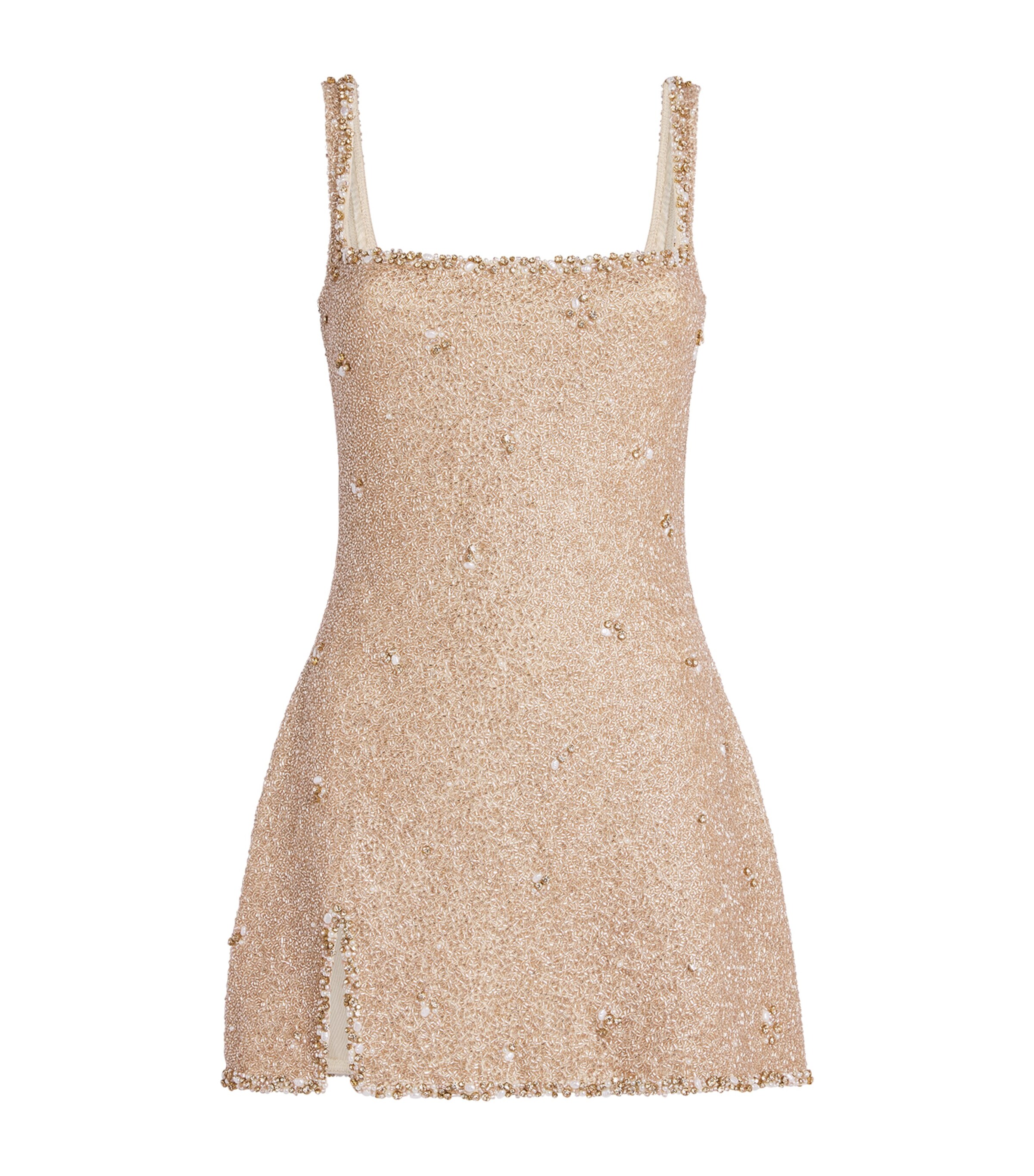 Clio Peppiatt Womens Embellished Athena Mini Dress Champagne Image 1