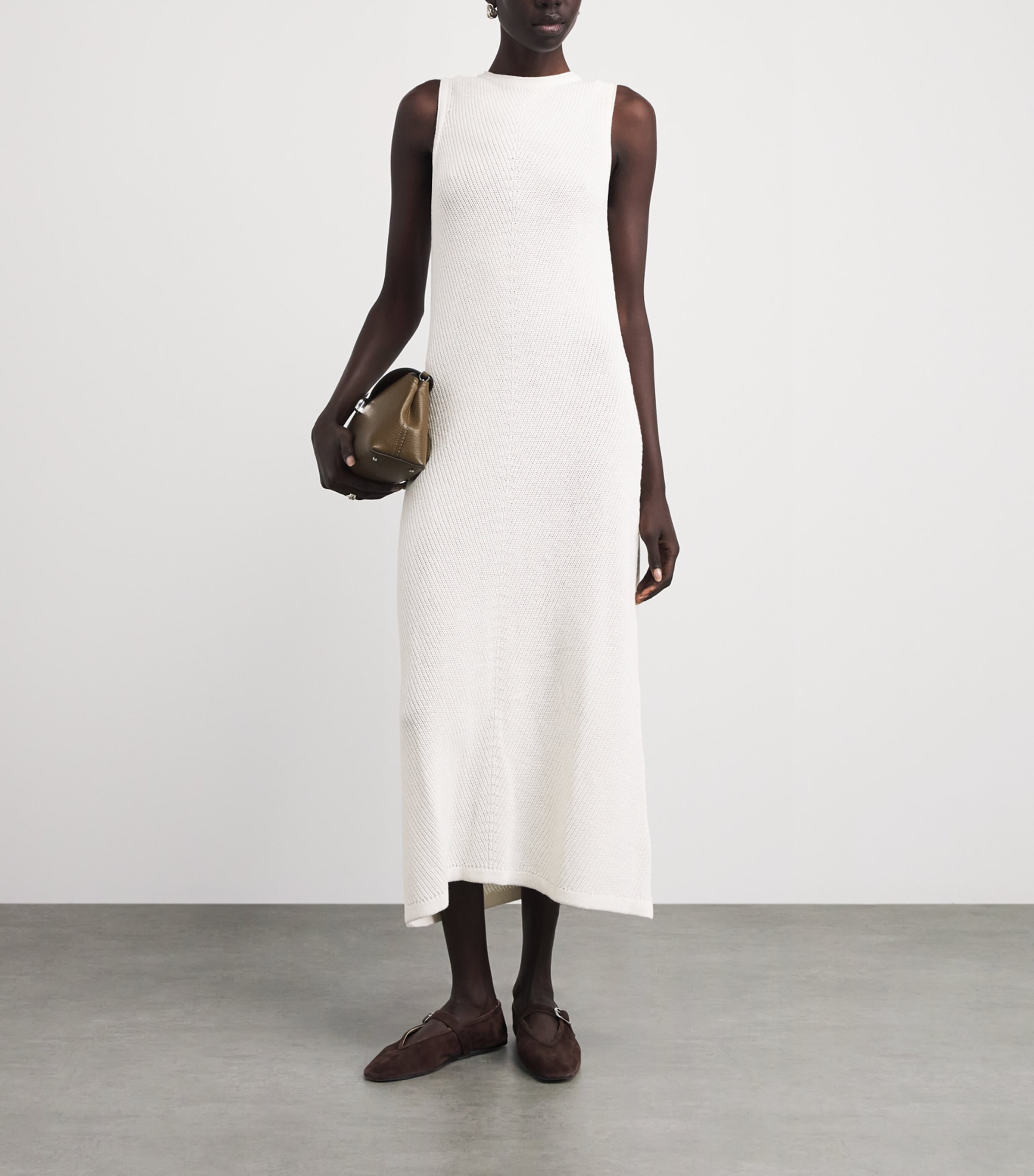 Falke Womens Textured Boat-Neck Midi Dress Off White Image 2