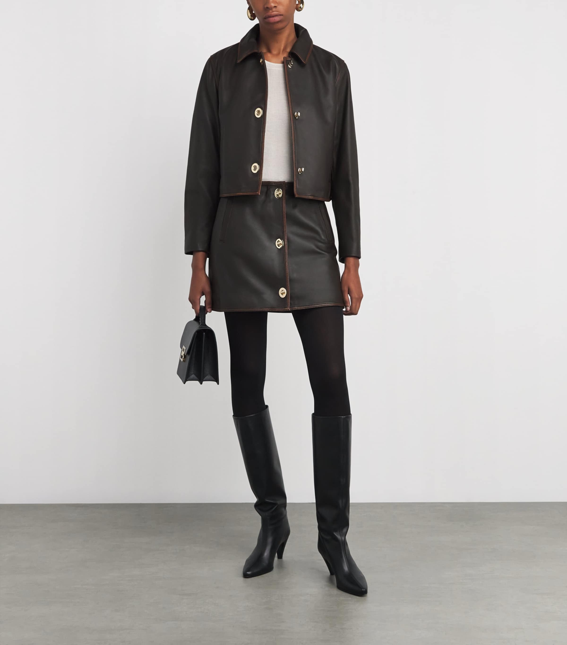 Leather Turn-Lock Jacket DARK BROWN Image 2