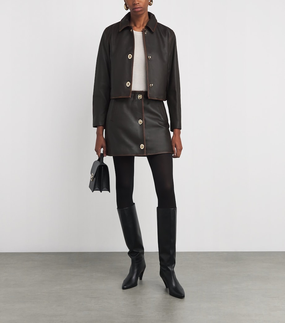 Leather Turn-Lock Jacket DARK BROWN Image 2