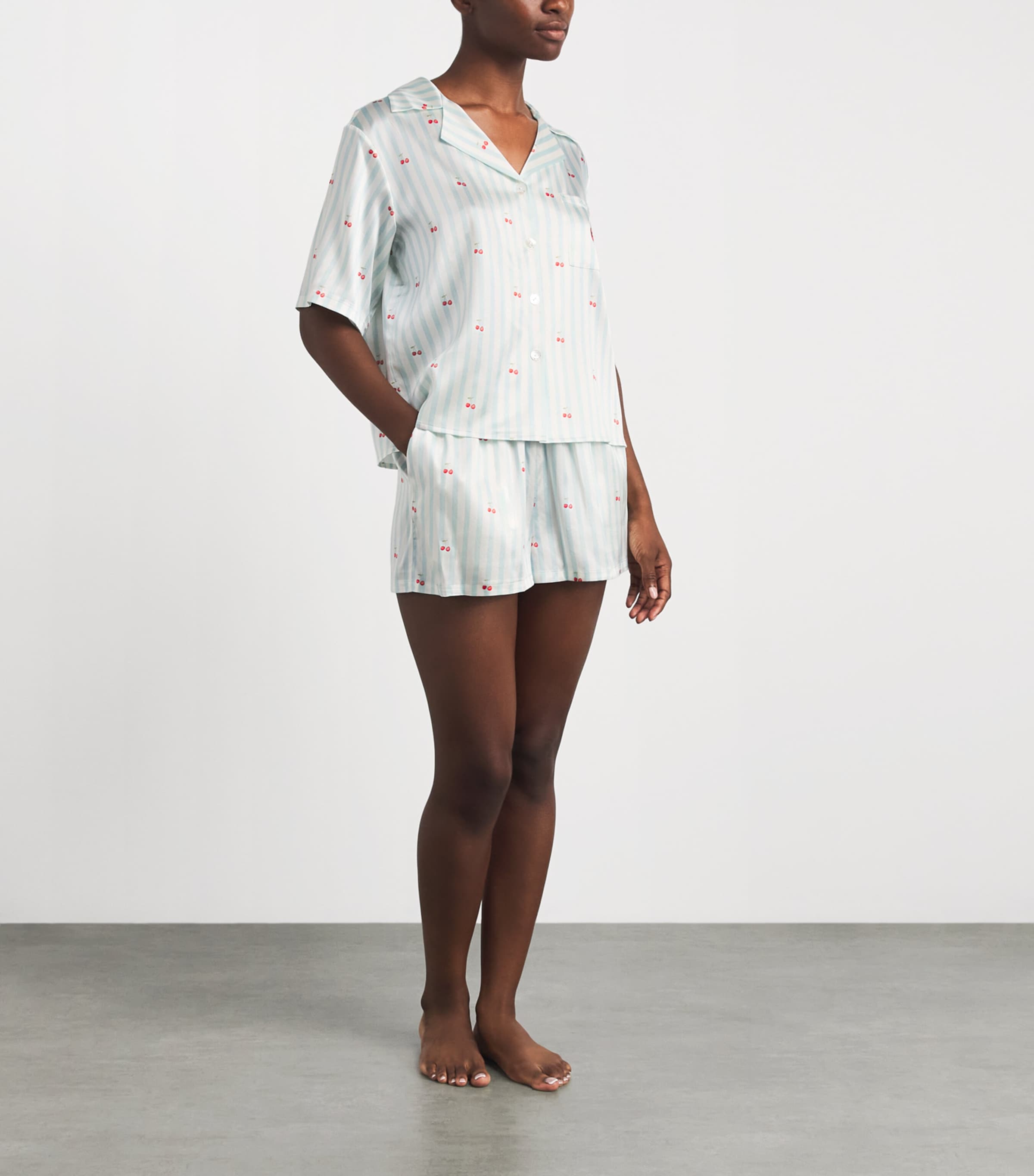 MANITO Womens Summer Fruits Short Pyjama Set Cherry Blue Image 2