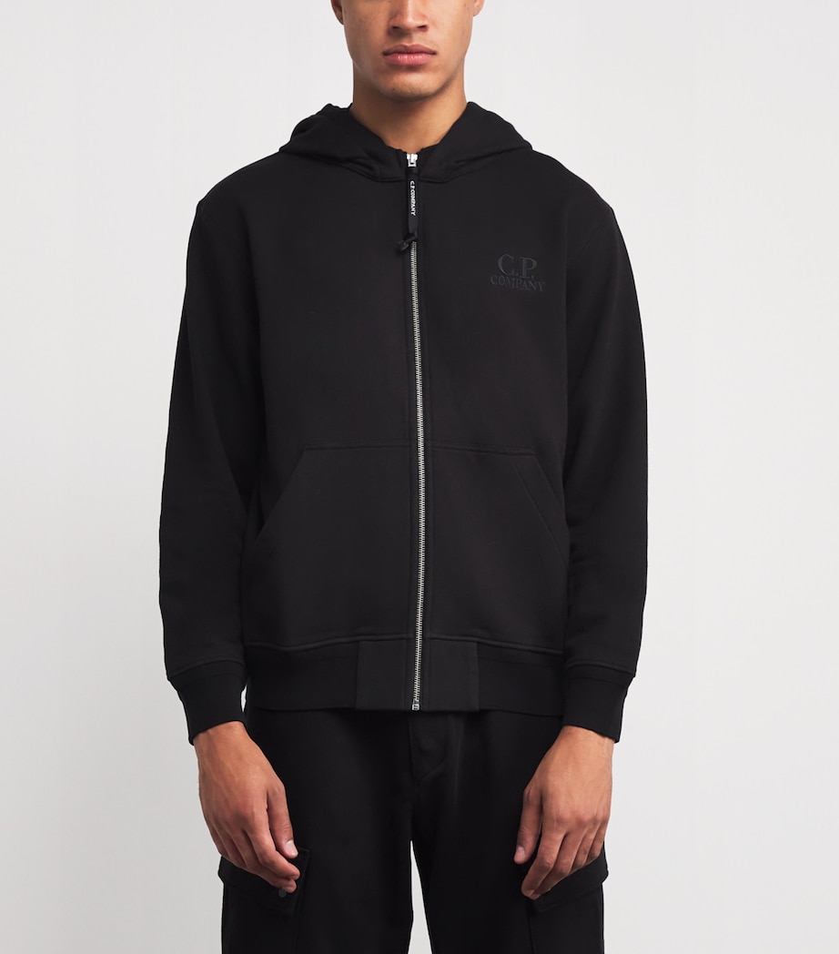Cotton Logo Zip-Up Hoodie 999 BLACK Image 3
