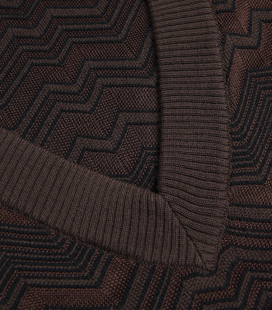 Zigzag V-Neck Sweater S80E1 SOLID BROWN Image 5