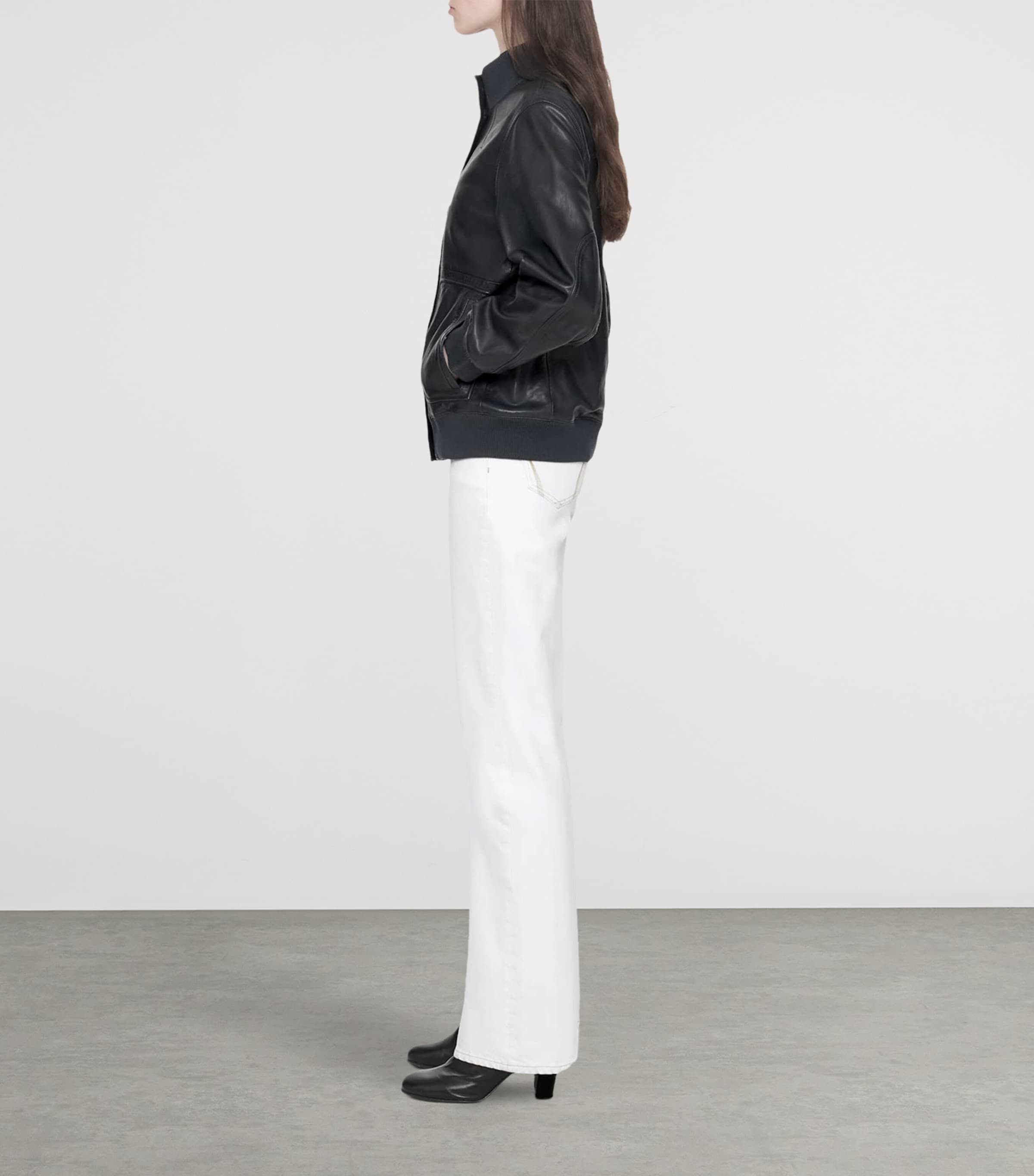AllSaints Womens Memphis Leather Jacket Navy Blue Image 8