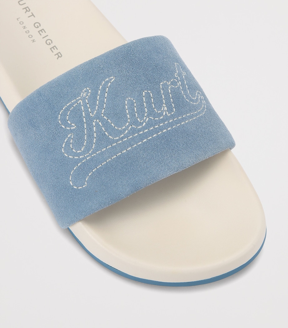 Kurt Geiger London Velvet Logo Script Slides Mid Blue Image 2