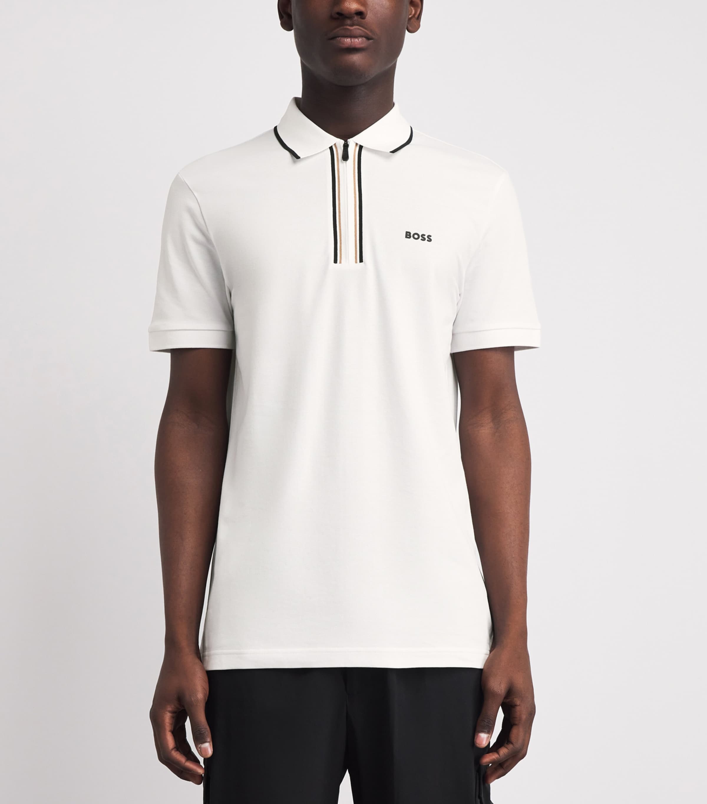 BOSS Mens Stretch-Cotton Philix Polo Shirt White Image 4