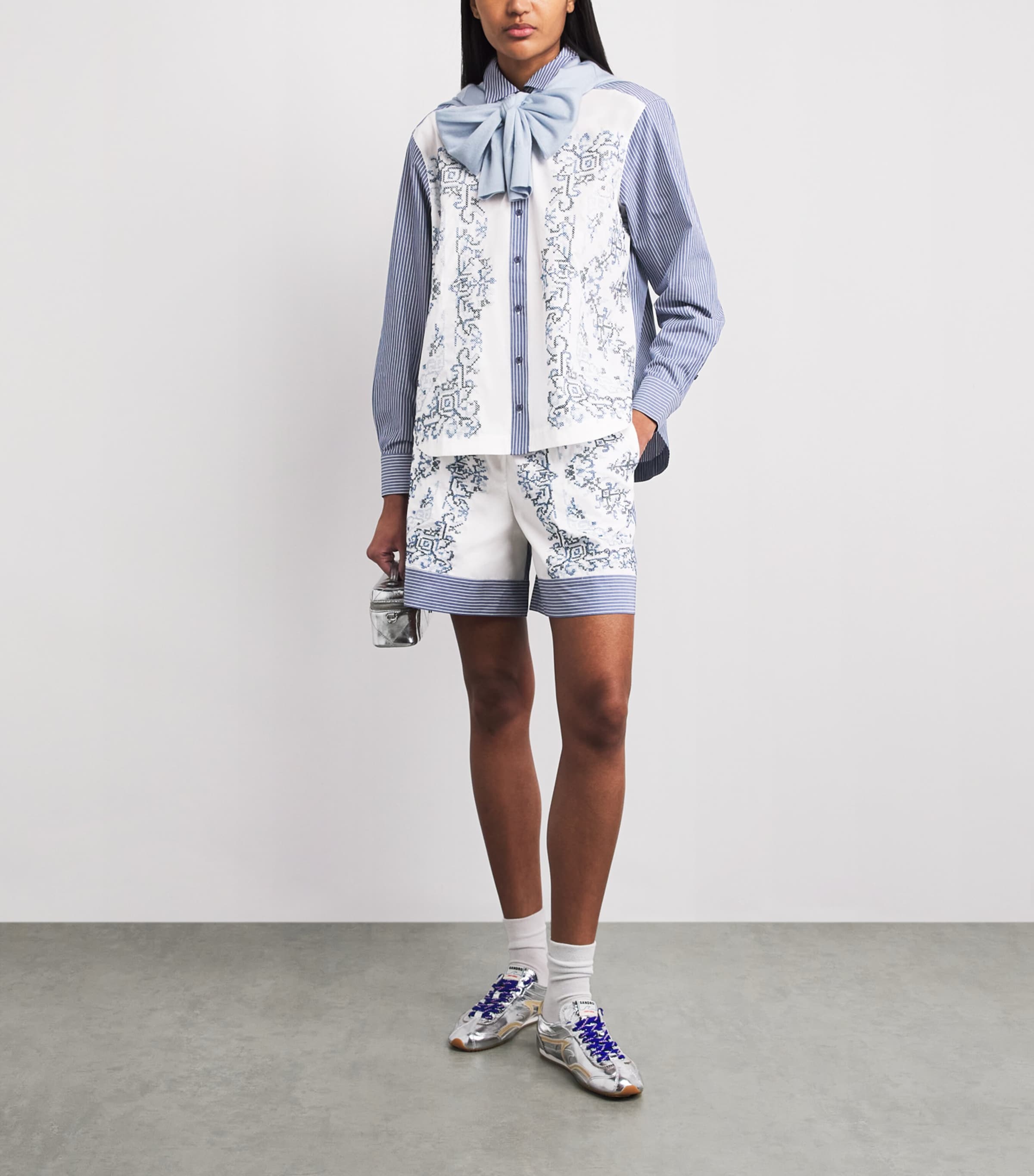 Claudie Pierlot Womens Cotton Cross-Stitch Shorts Dual Color Image 2