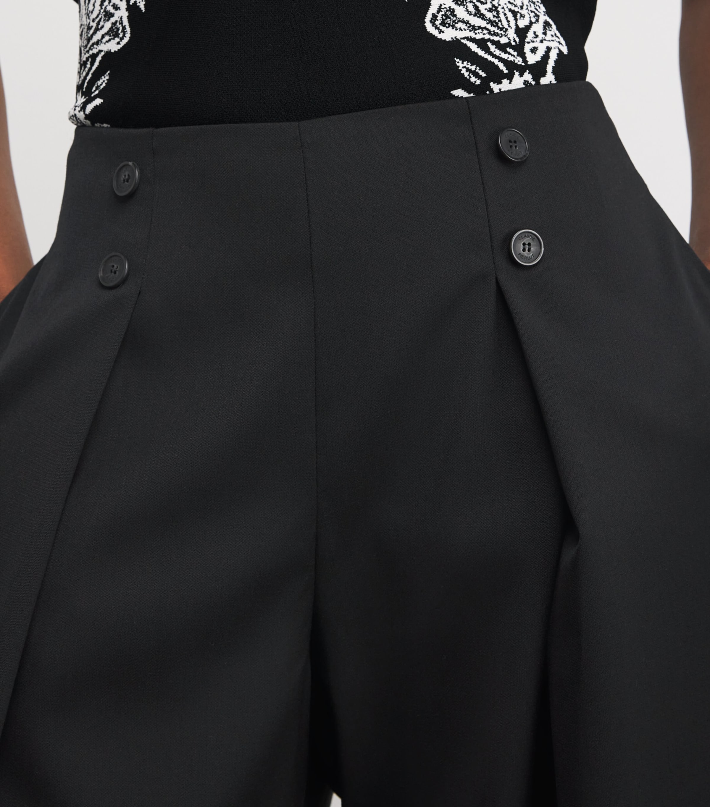 Pleated Wide-Leg Trousers BLACK Image 6