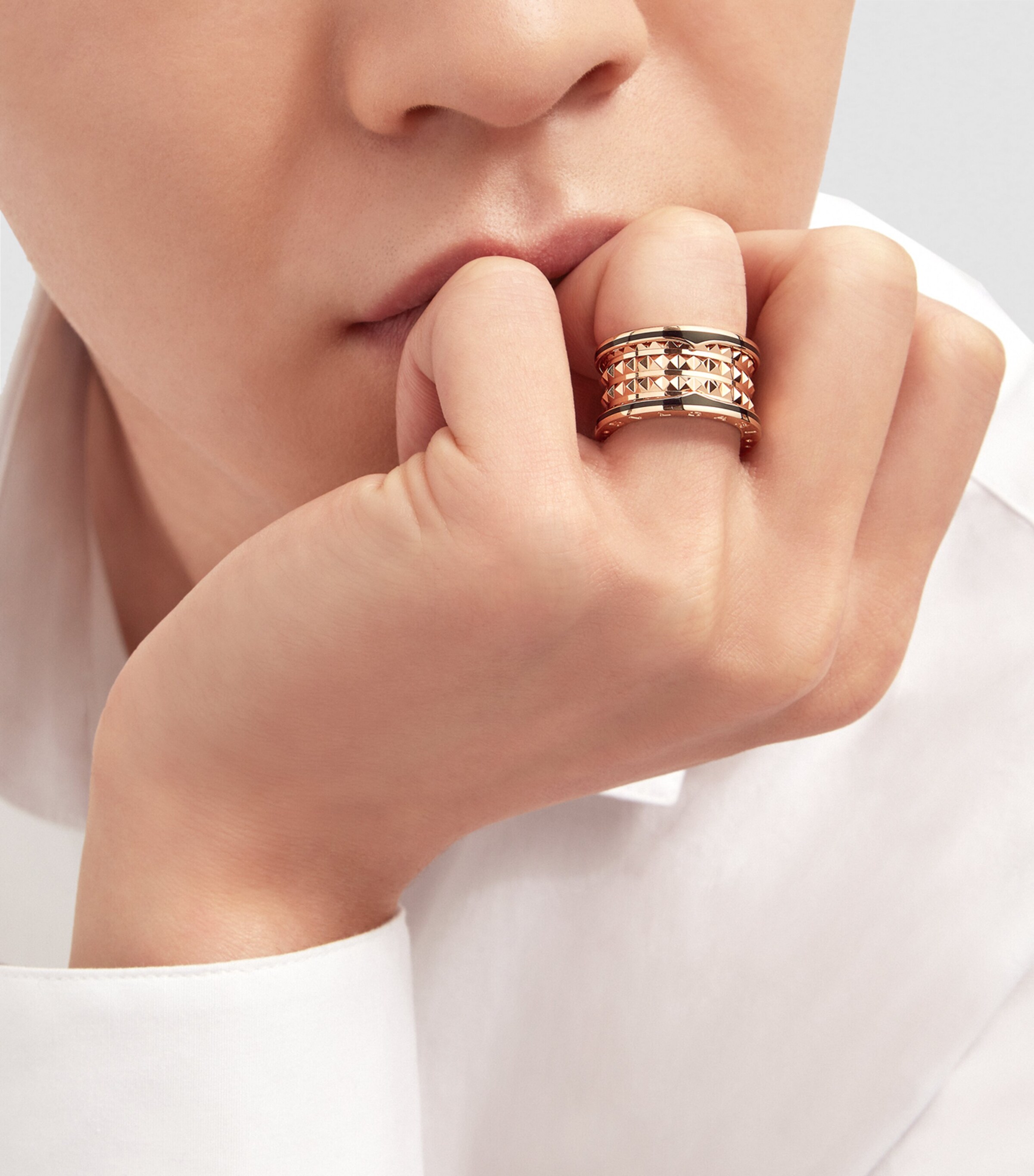 Bvlgari Rose Gold and Black Ceramic B.zero1 Rock Four-Band Ring Pink Gold Image 8
