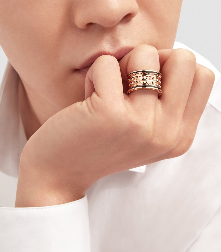 Bvlgari Rose Gold and Black Ceramic B.zero1 Rock Four-Band Ring Pink Gold Image 8