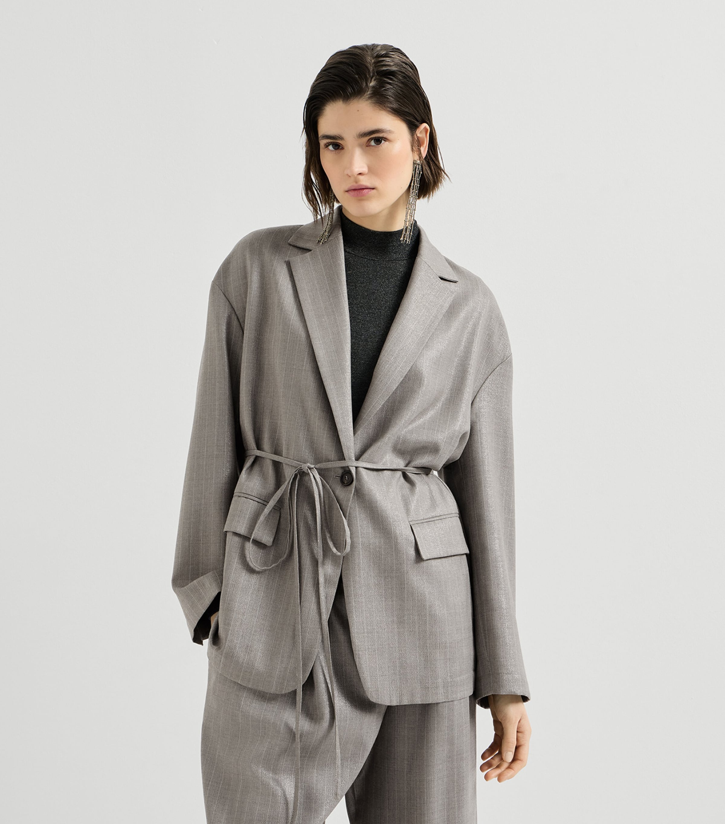 Brunello Cucinelli Womens Virgin Wool-Blend Pinstripe Monili Blazer Image 3