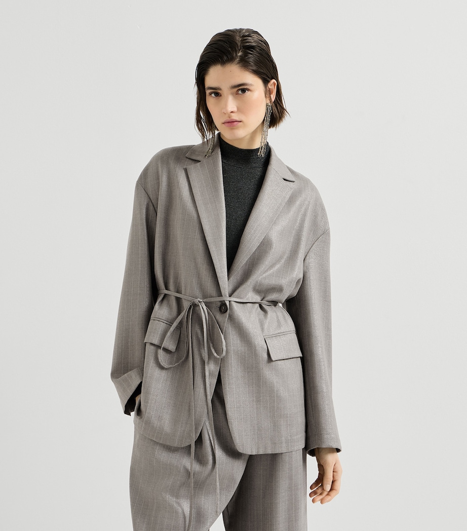 Brunello Cucinelli Womens Virgin Wool-Blend Pinstripe Monili Blazer Image 3