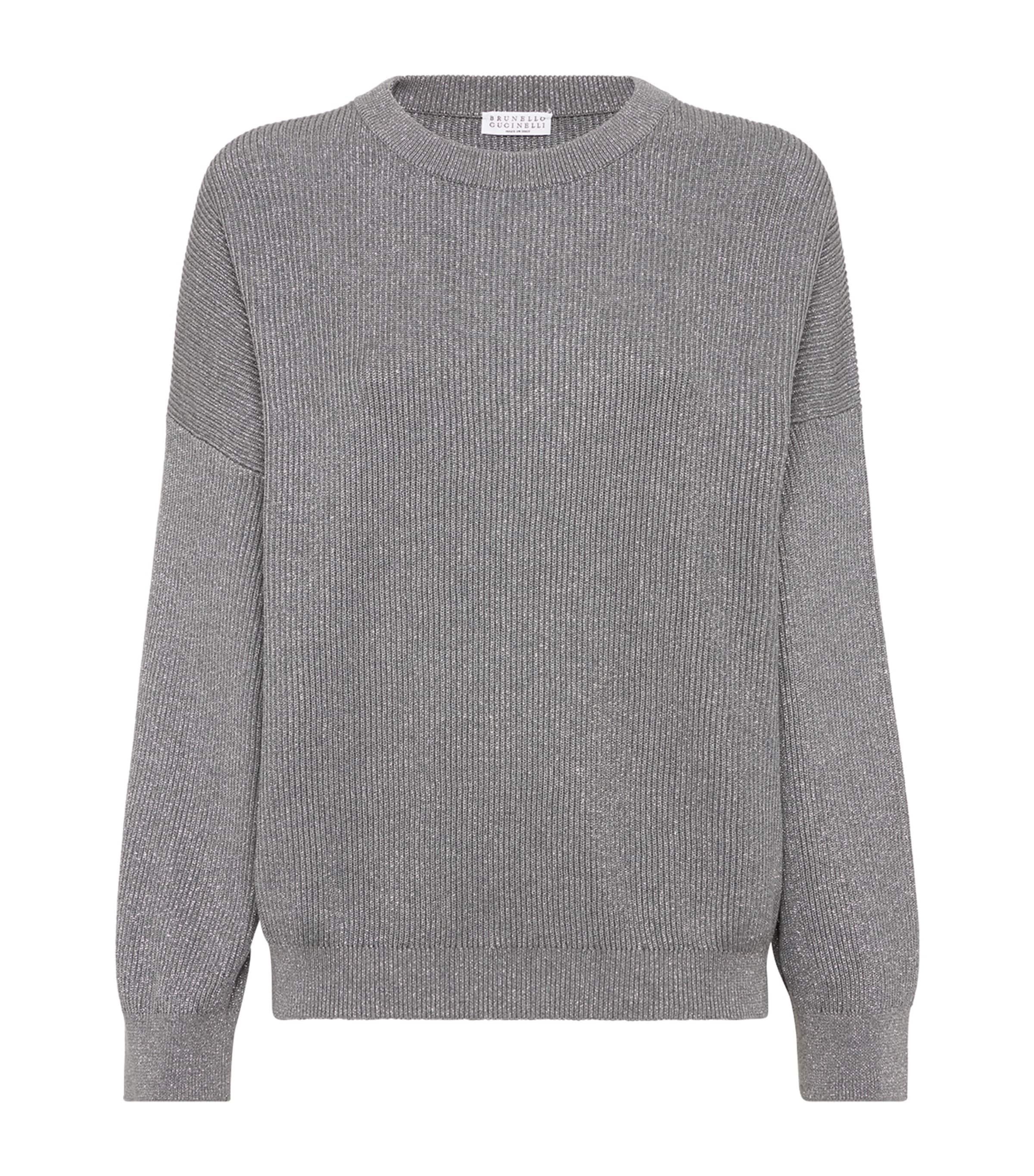Brunello Cucinelli Cotton-blend Sparkling Vanisé Sweater In Gray