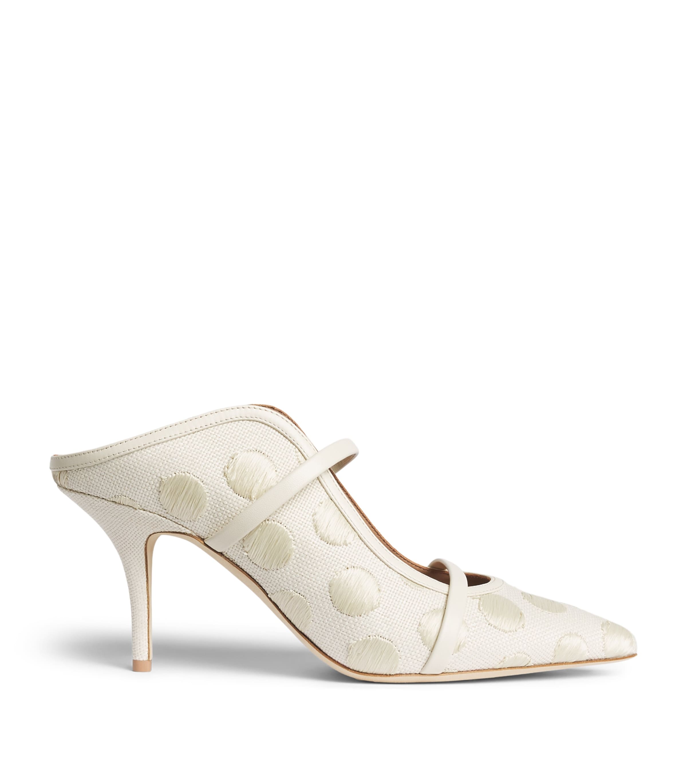 Malone Souliers Raffia-Leather Maureen Heeled Mules 70 Cream Image 1