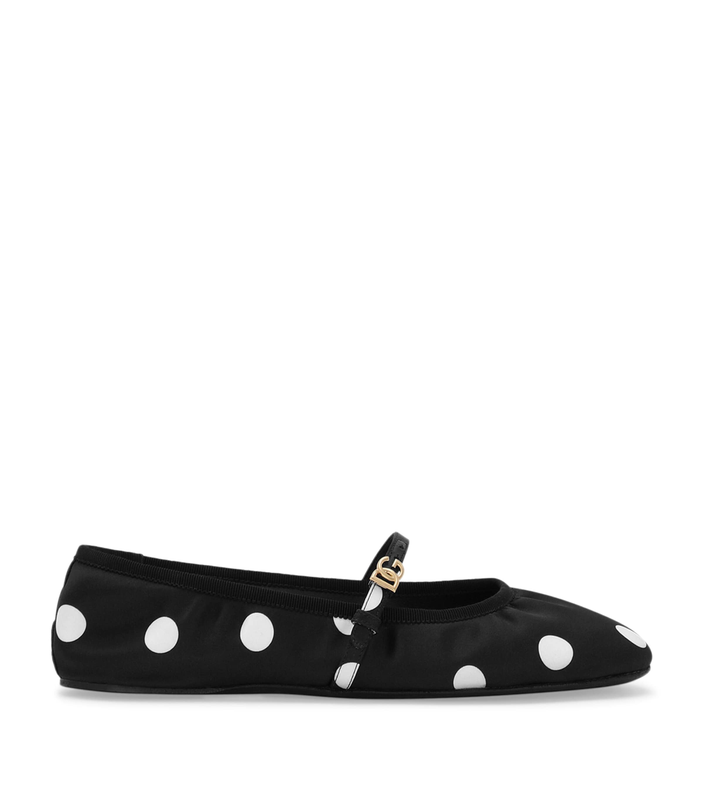 Shop Dolce & Gabbana Satin Polka-dot Ballet Flats