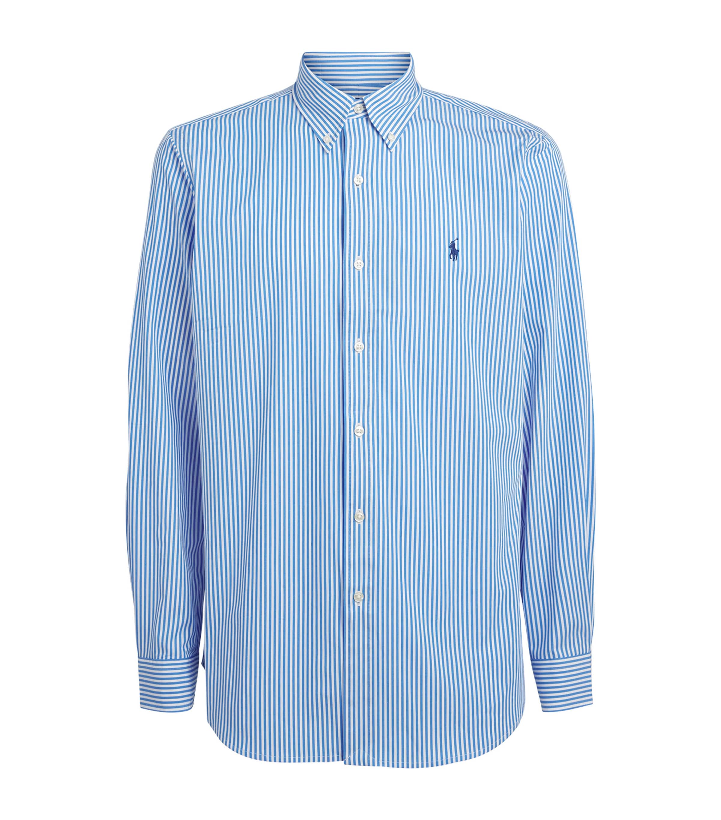 Polo Ralph Lauren Mens Stretch-Cotton Poplin Stripe Shirt Light Blue/wht Image 1