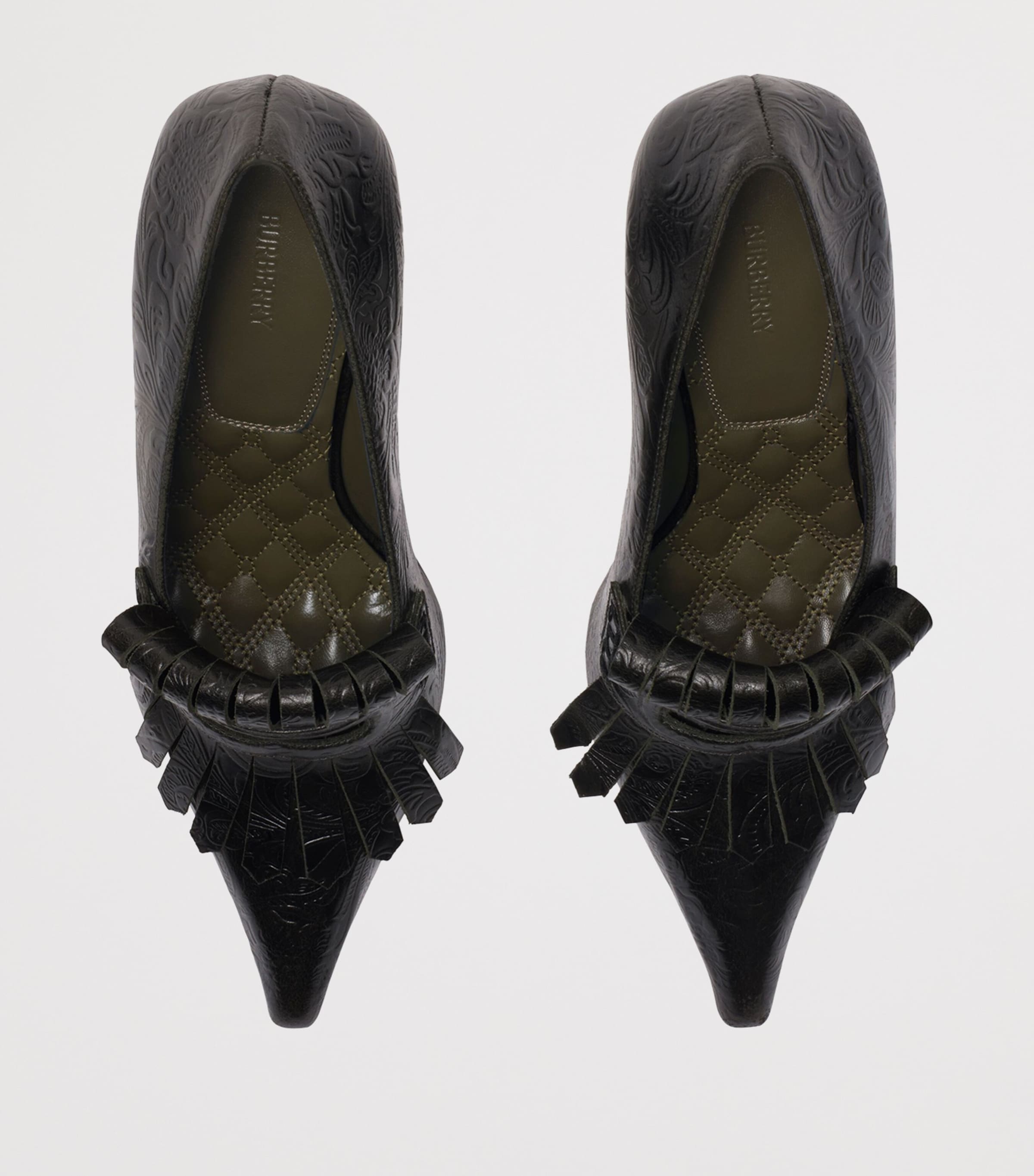 Leather Cameo Fringe Pumps 90 MOAT GREEN Image 4