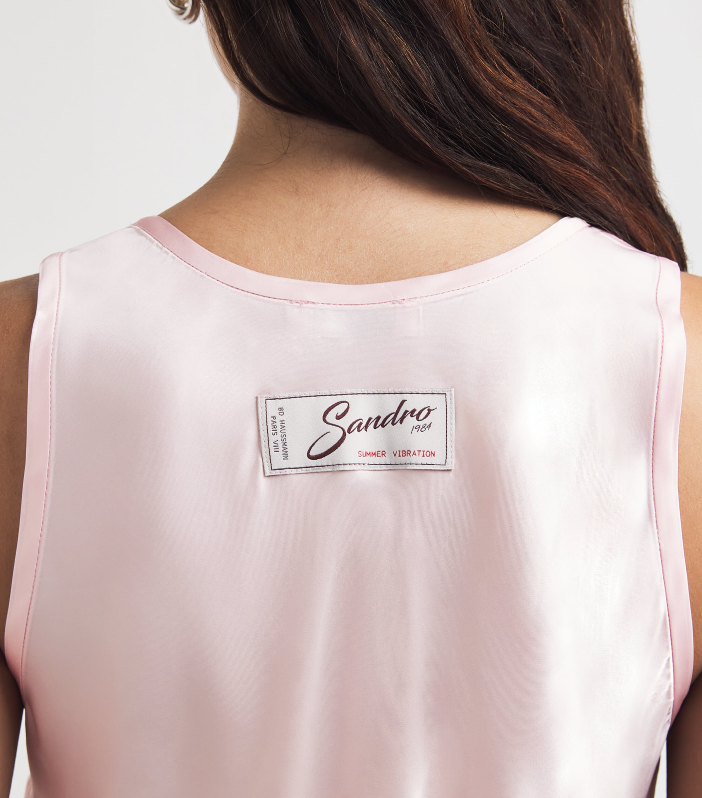 Sandro Paris Womens Satin Lace-Trim Top Light Pink Image 3