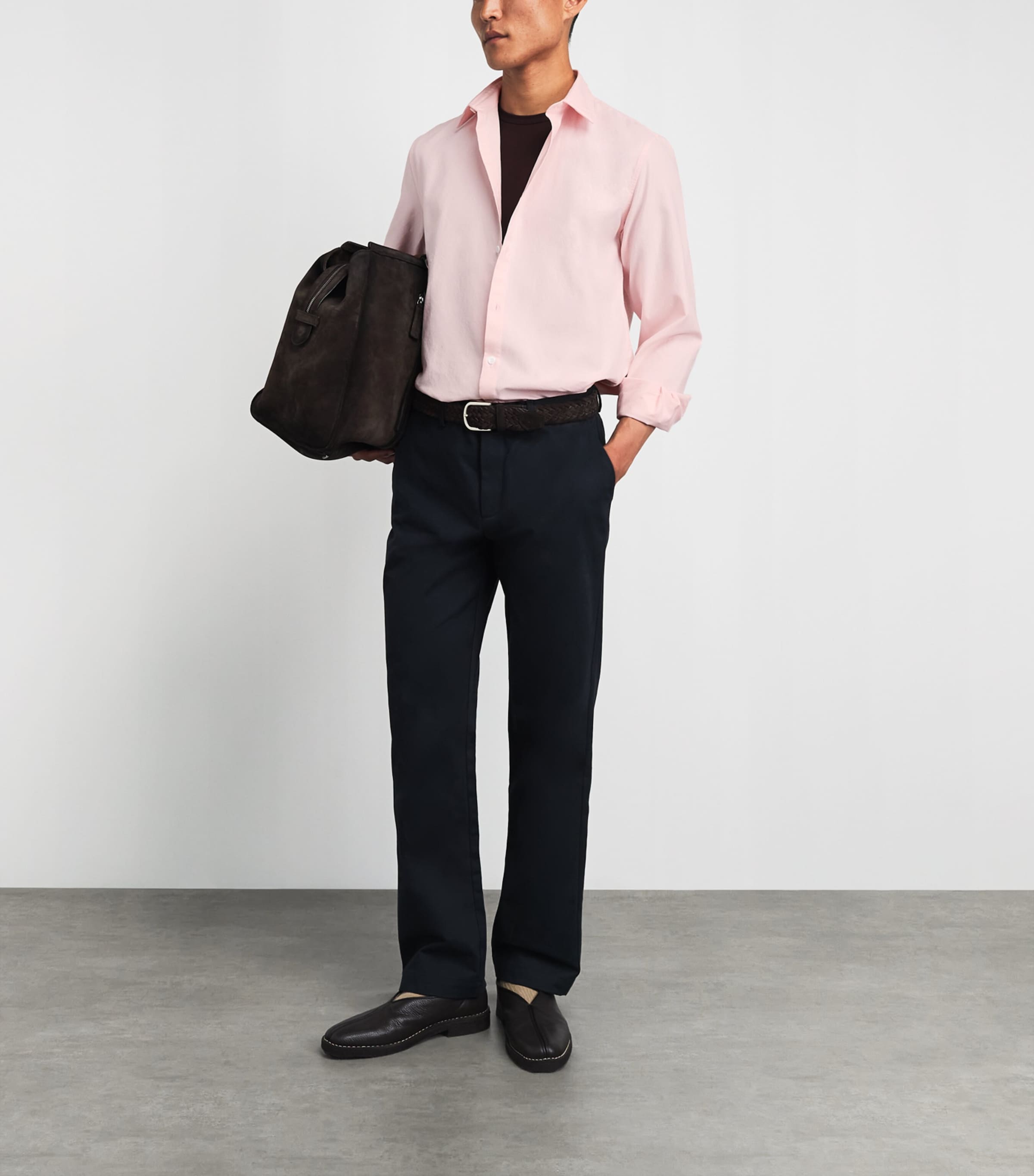 Sunspel Mens Cotton Oxford Shirt Light Pink Image 2