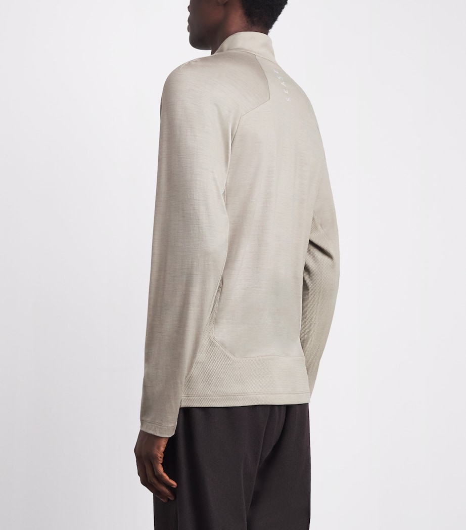 Sease Mens Virgin Wool Quarter-Zip Sweatshirt Driftwood Image 4