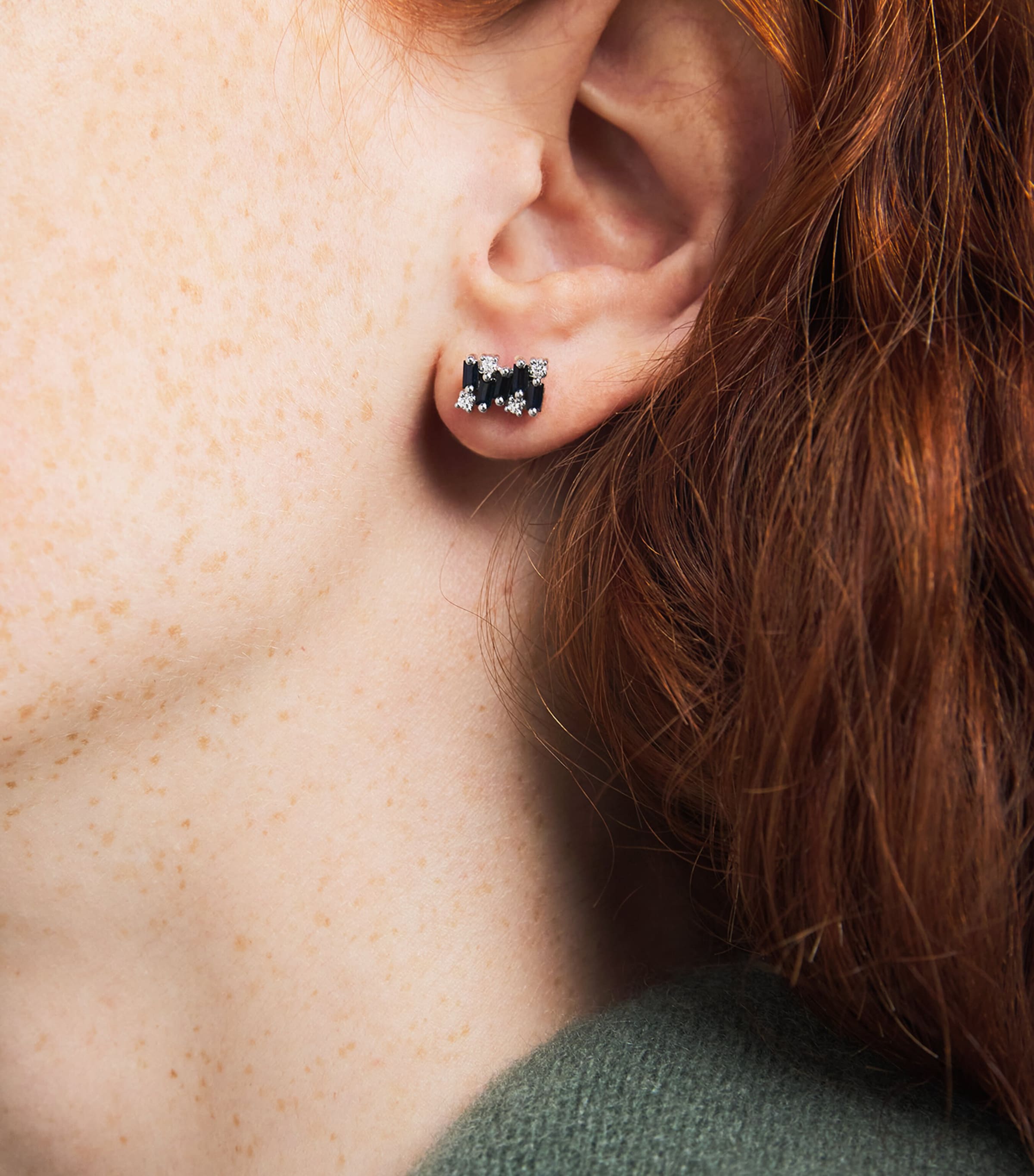 White Gold, Sapphire and Diamond Shimmer Stud Earrings 18K WG/WD Image 2