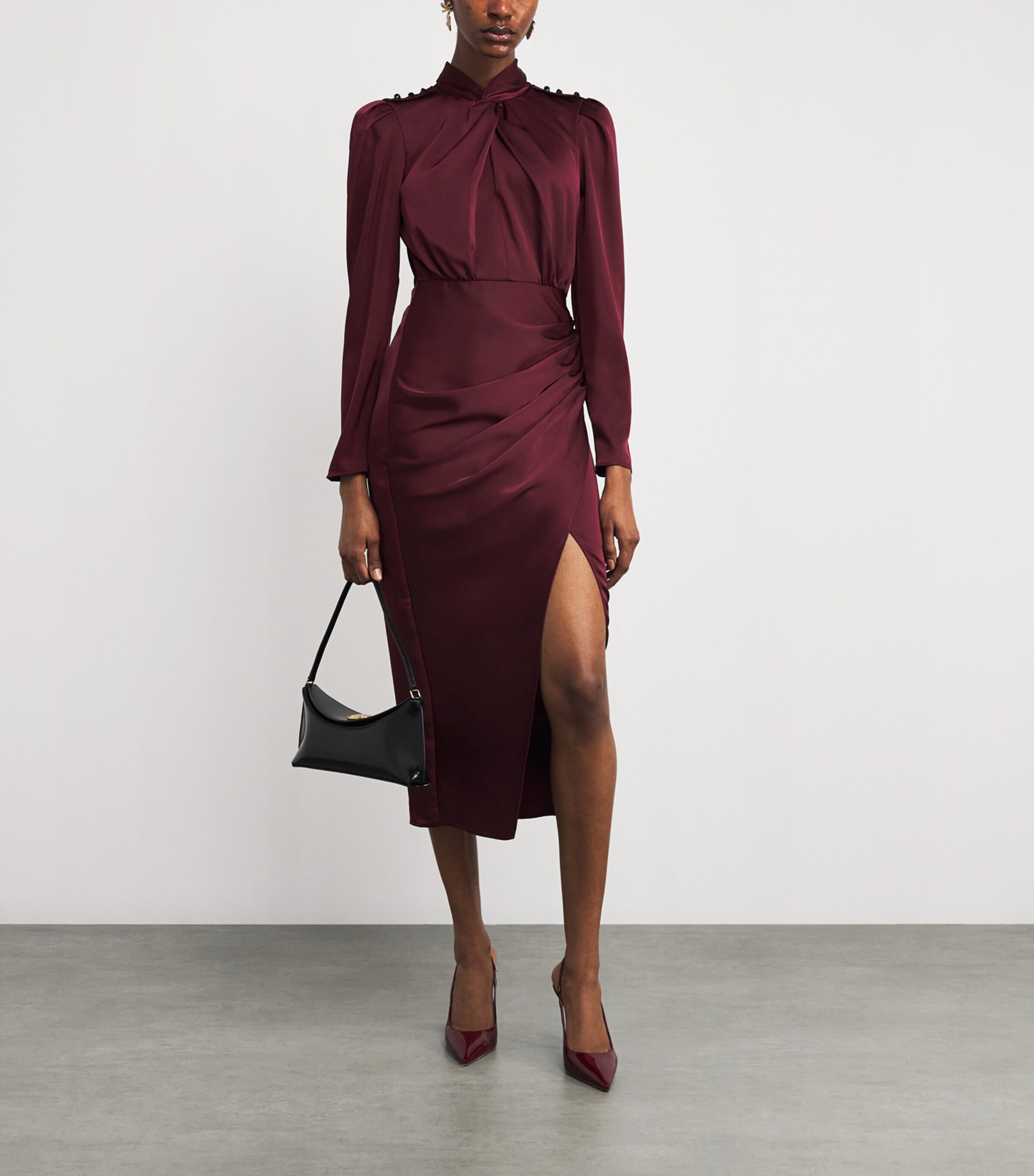 Satin Draped Midi Dress RED Image 2