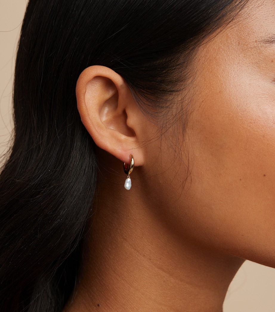 Gold-Plated Silver and Pearl Huggies GOLD Image 2