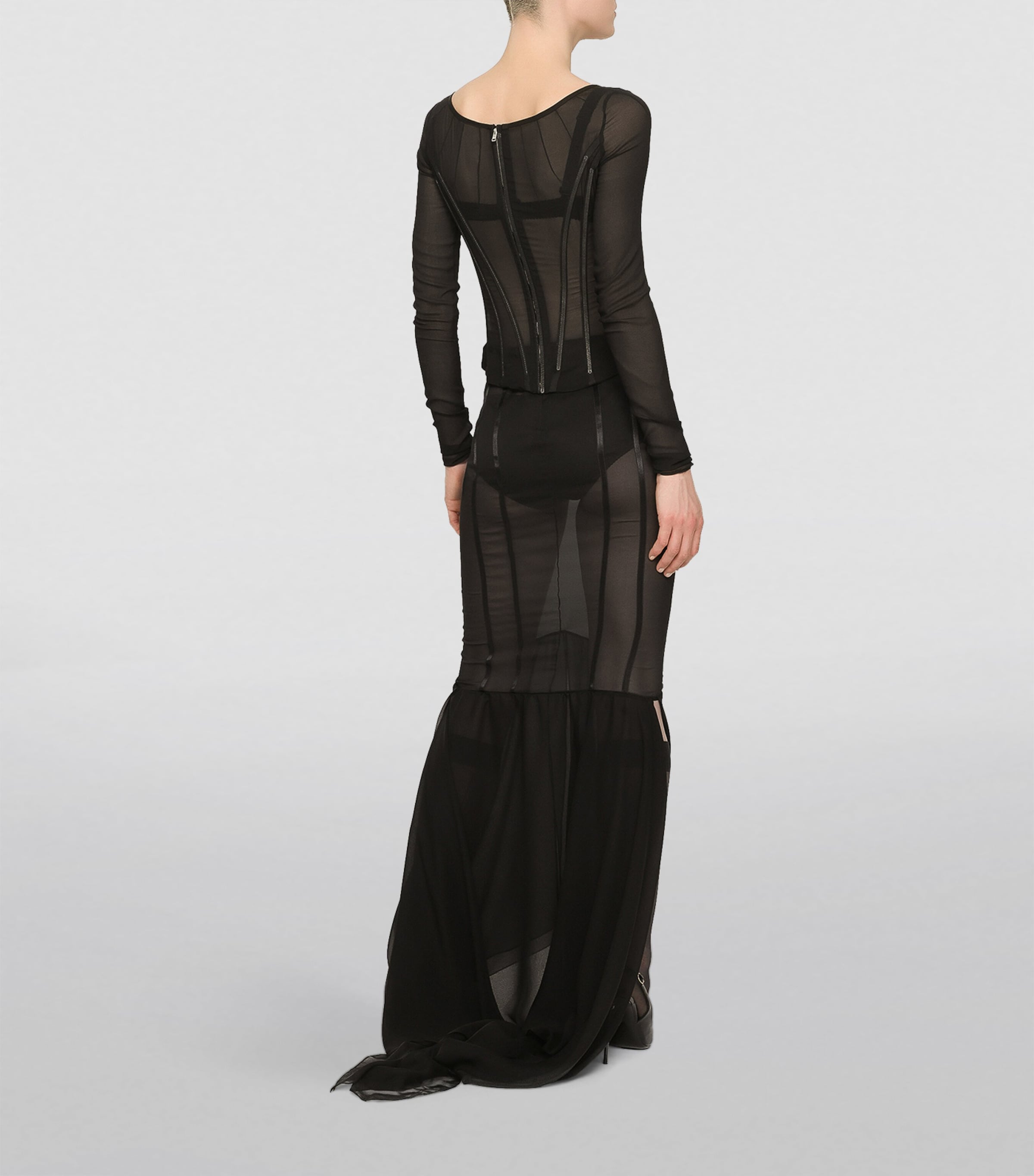 Silk-Blend Black Sicily Ruffle Maxi Skirt N0000-BLACK Image 5