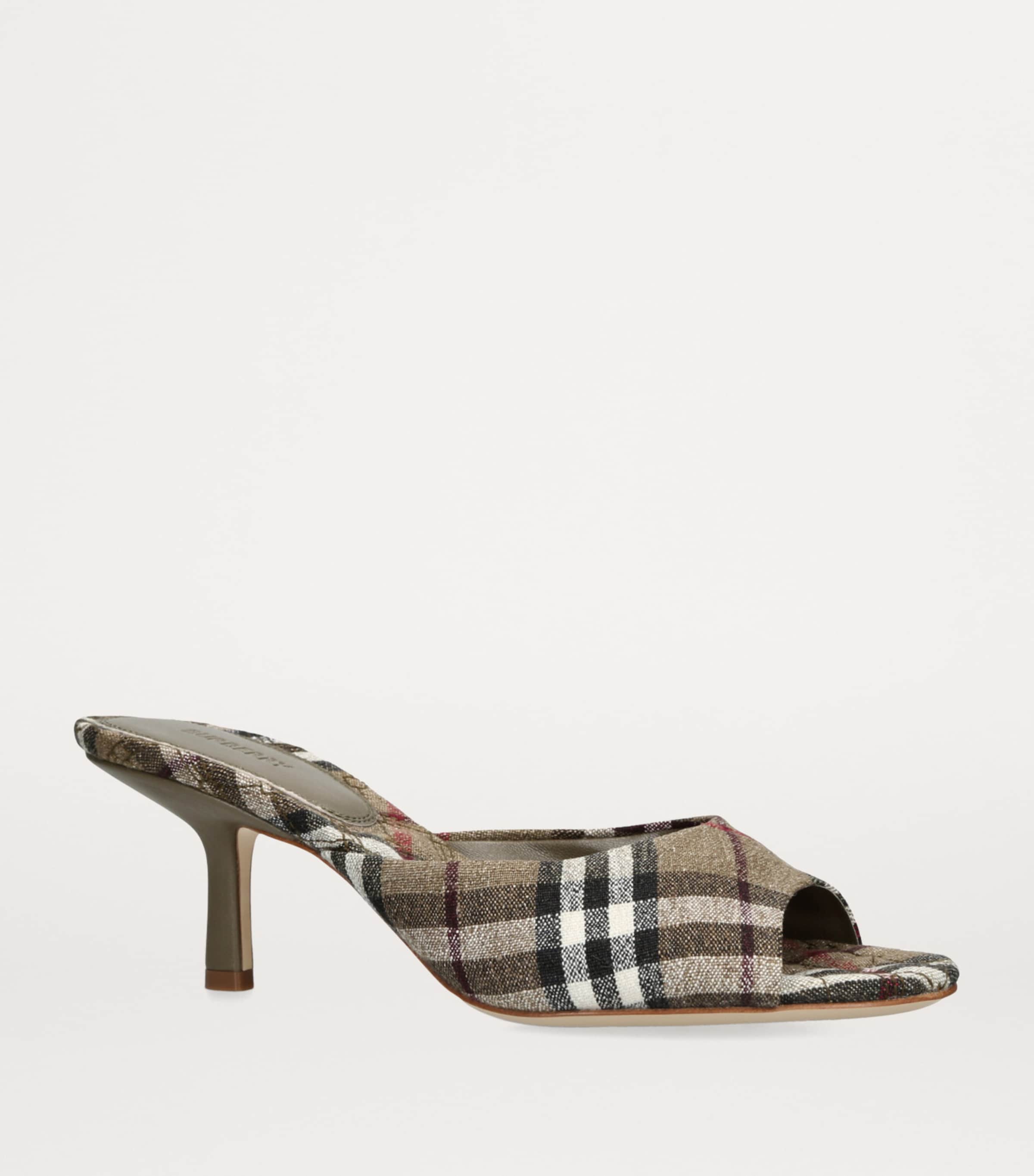 Stretch-Linen Check Mews Mules 65 BLK/BROWN Image 3