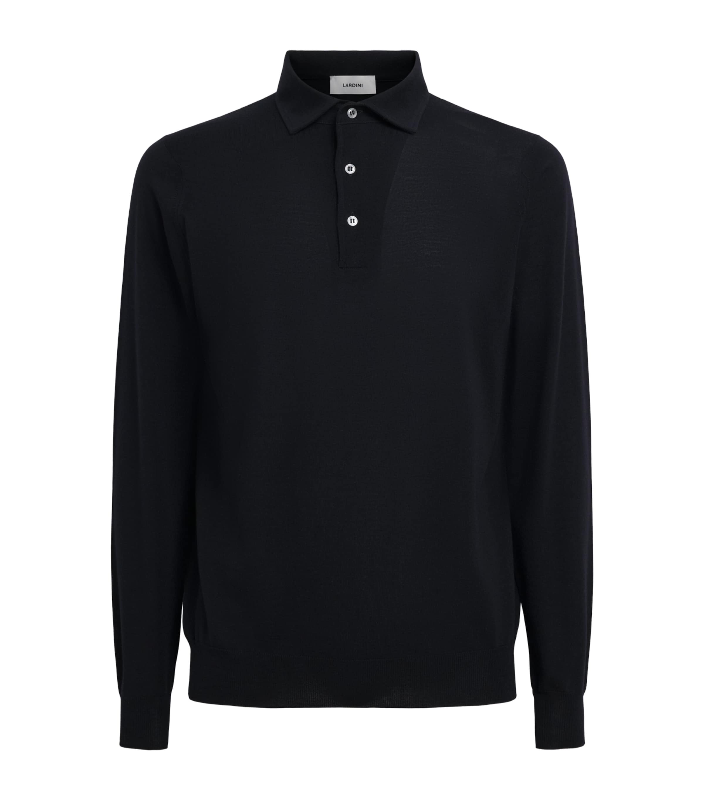 Lardini Mens Virgin Wool Long-Sleeve Polo Shirt Navy Image 1