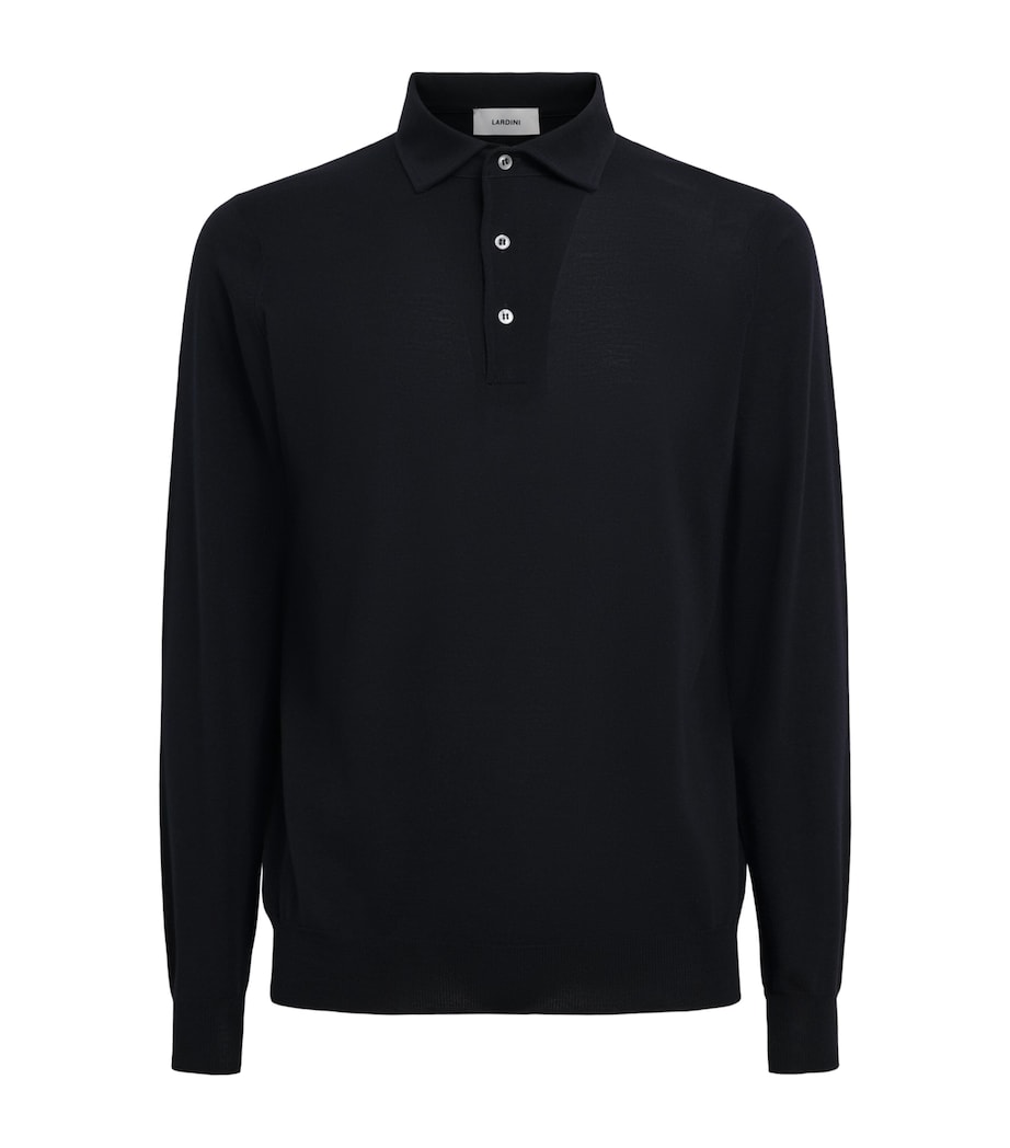 Lardini Mens Virgin Wool Long-Sleeve Polo Shirt Navy Image 1