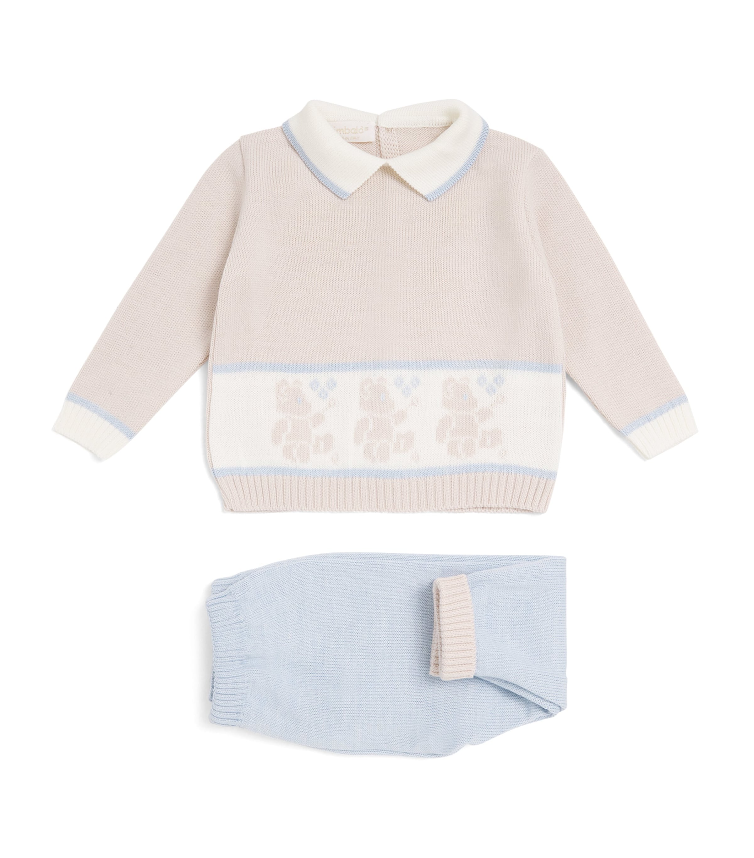 Bimbalò Kids' Wool-blend Teddy Sweater And Trousers Set In Gray