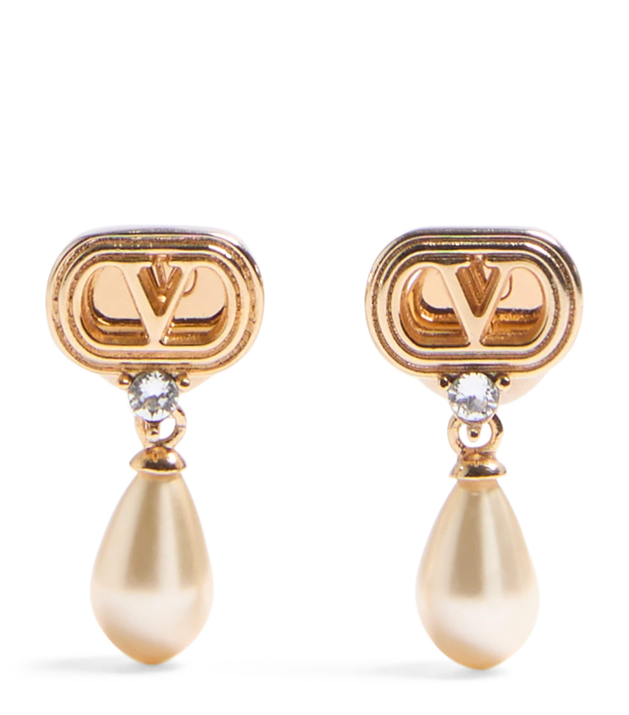 Valentino Swarovski Crystal-embellished Ovalette Logo Earrings In Gold