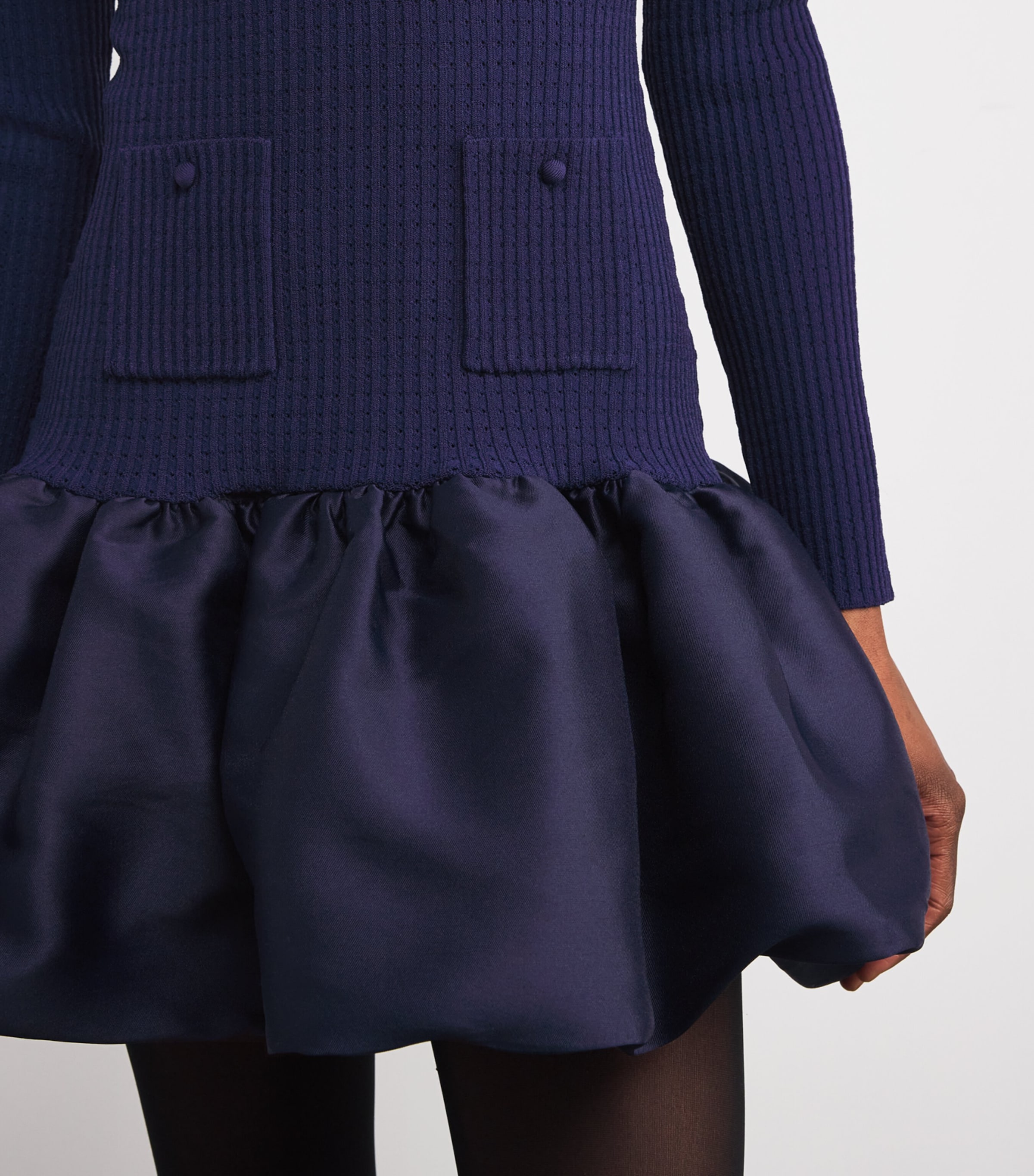 Knitted Taffeta-Skirt Mini Dress NAVY Image 6