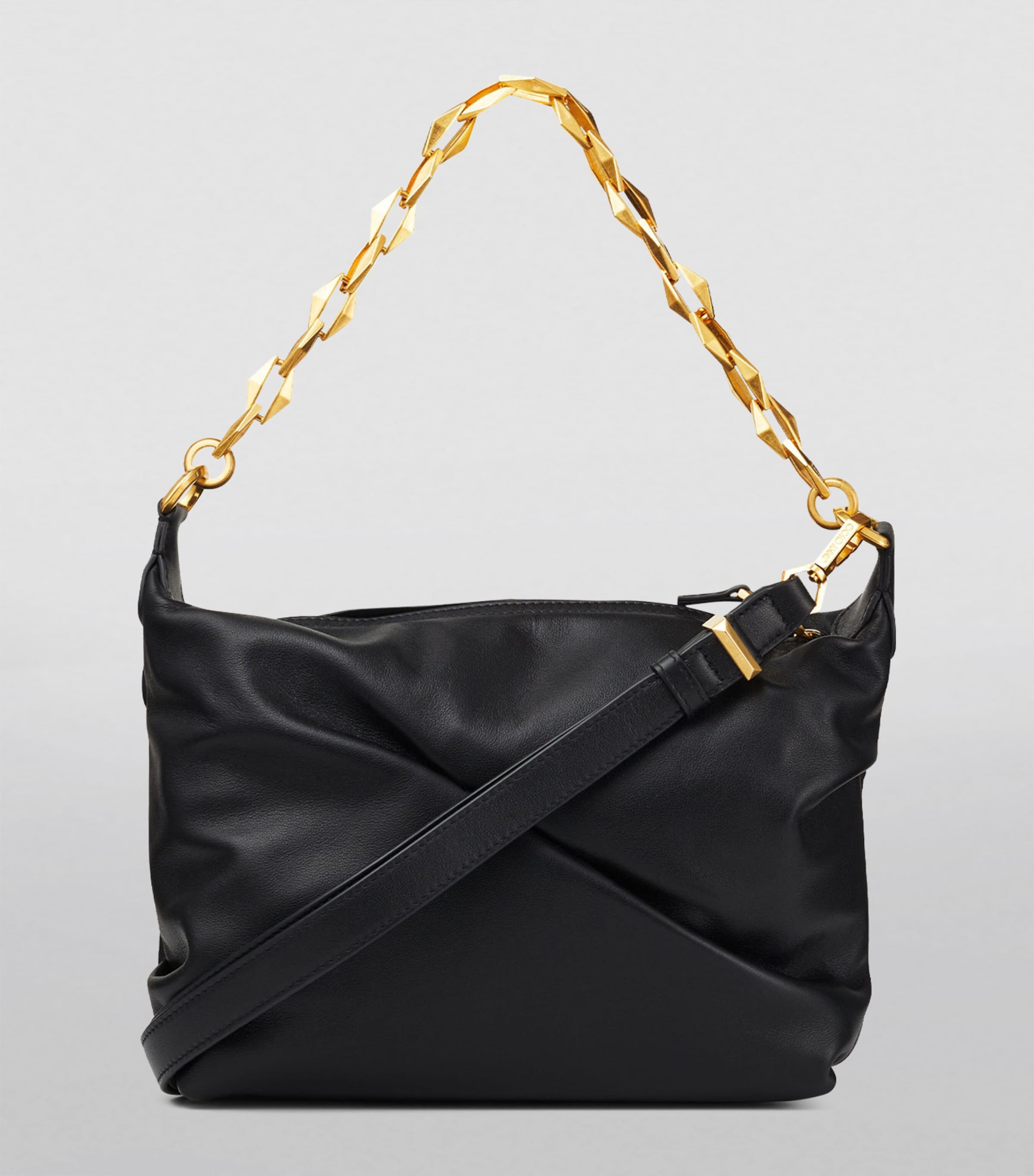 Leather Diamond Shoulder Bag BLACK/GOLD Image 5