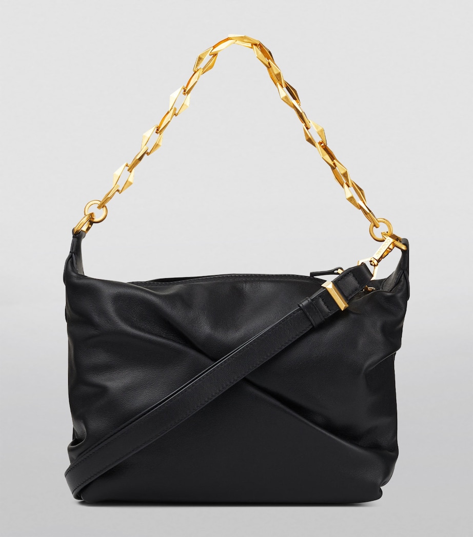 Leather Diamond Shoulder Bag BLACK/GOLD Image 5