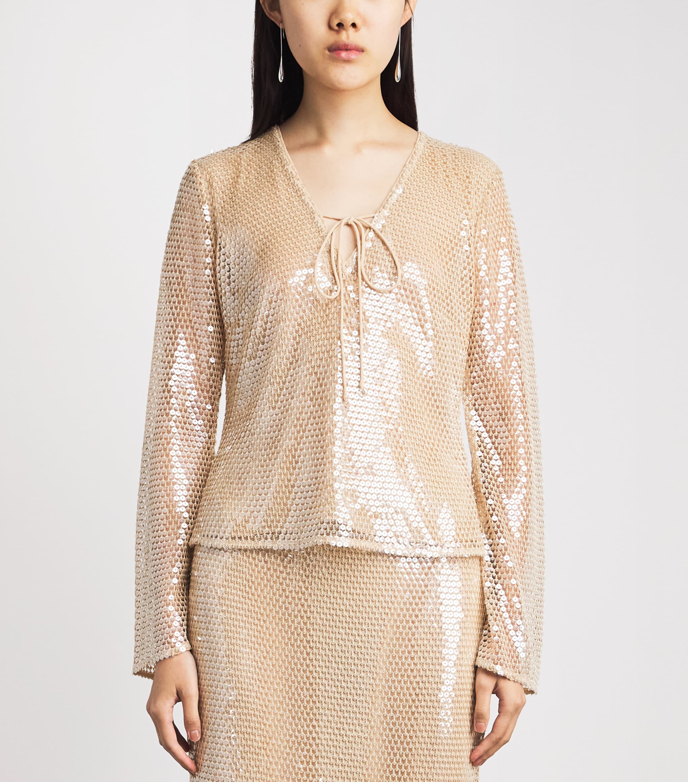 Toccin Womens Sequinned Zuri Blouse Sand Dune Image 4