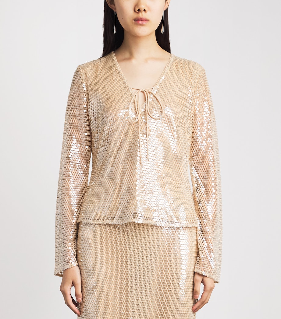 Toccin Womens Sequinned Zuri Blouse Sand Dune Image 4