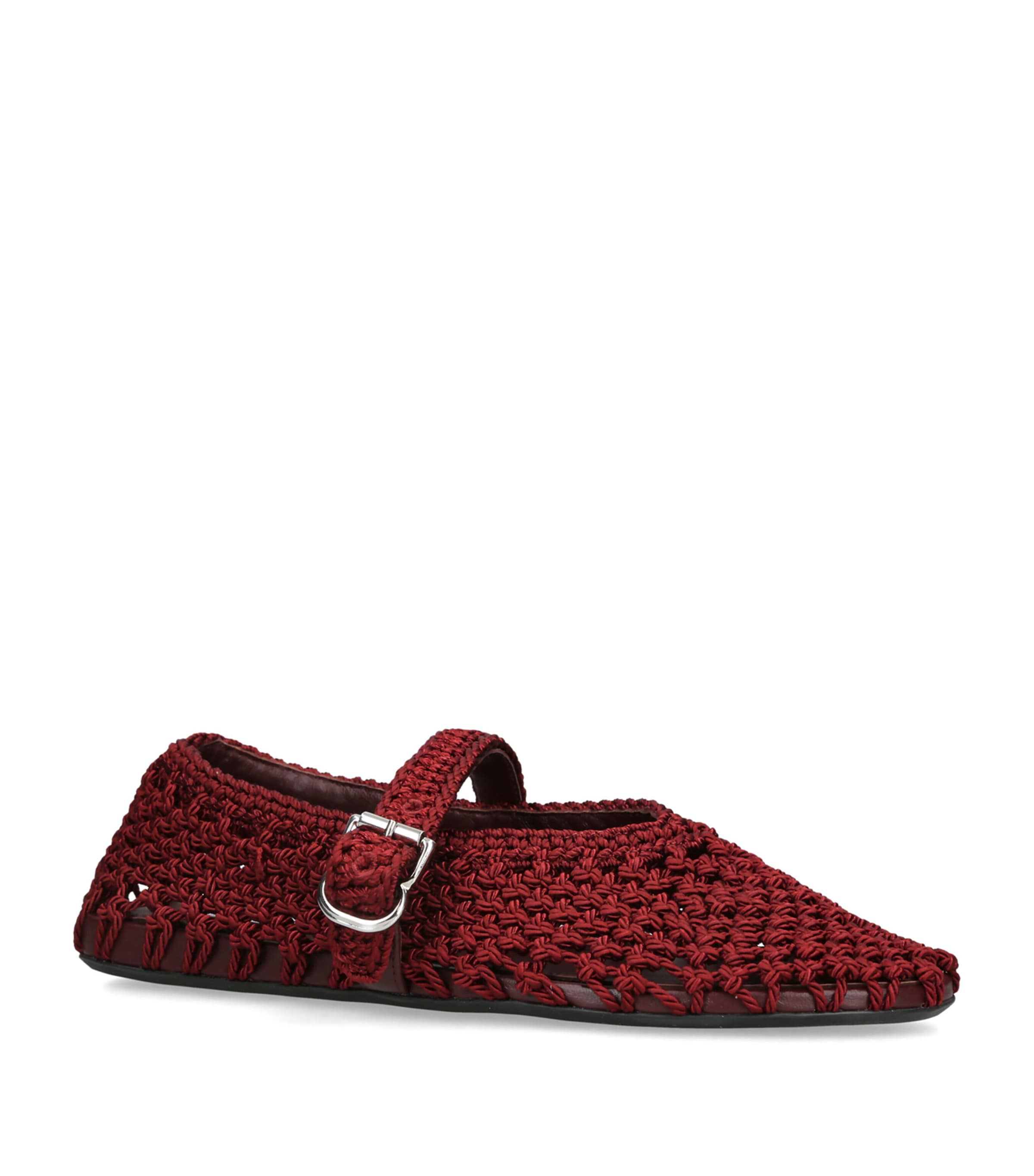 Alaïa Satin Crochet Ballet Flats Wine Image 3