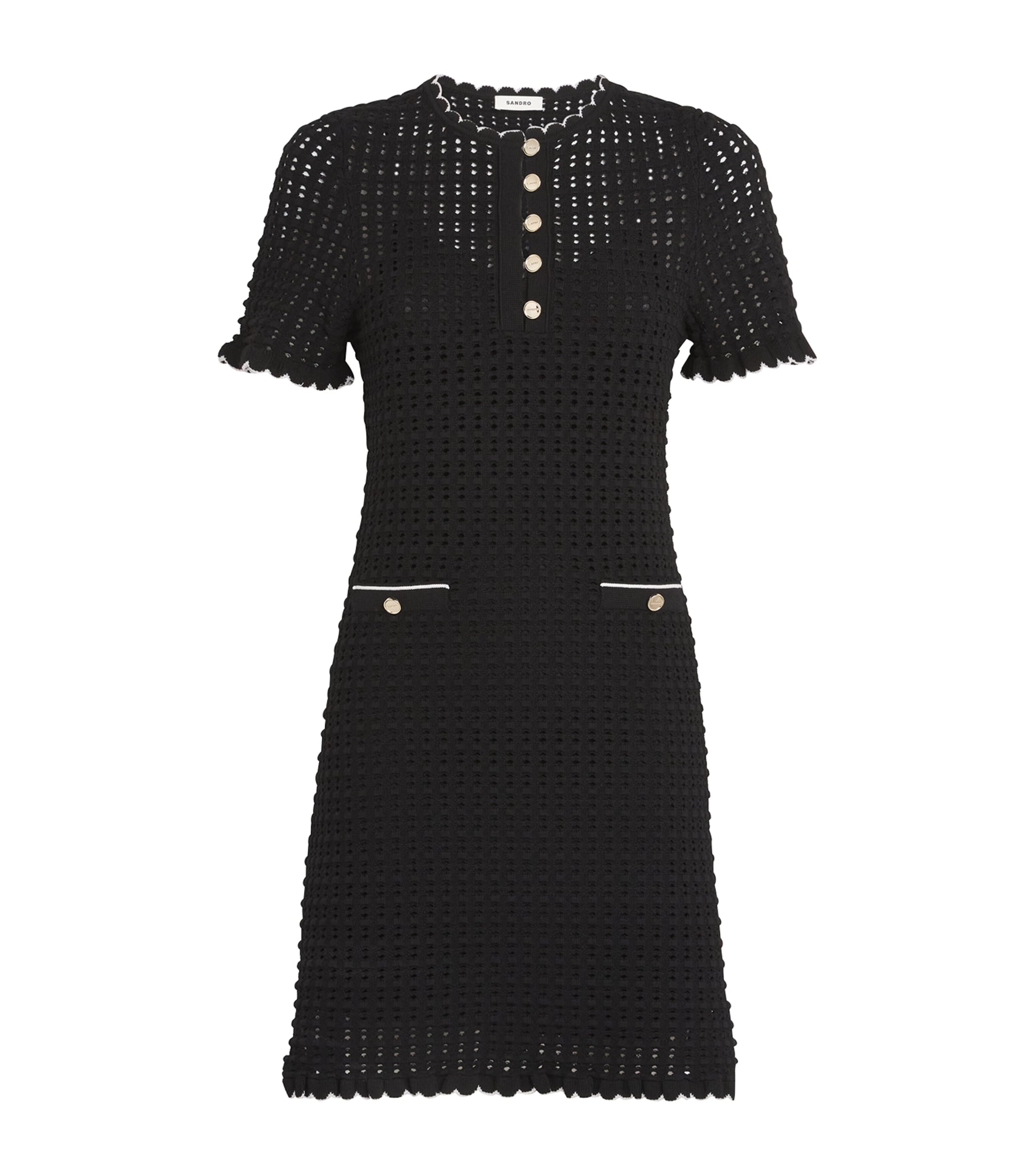 Sandro Open-knit Mini Dress In Black