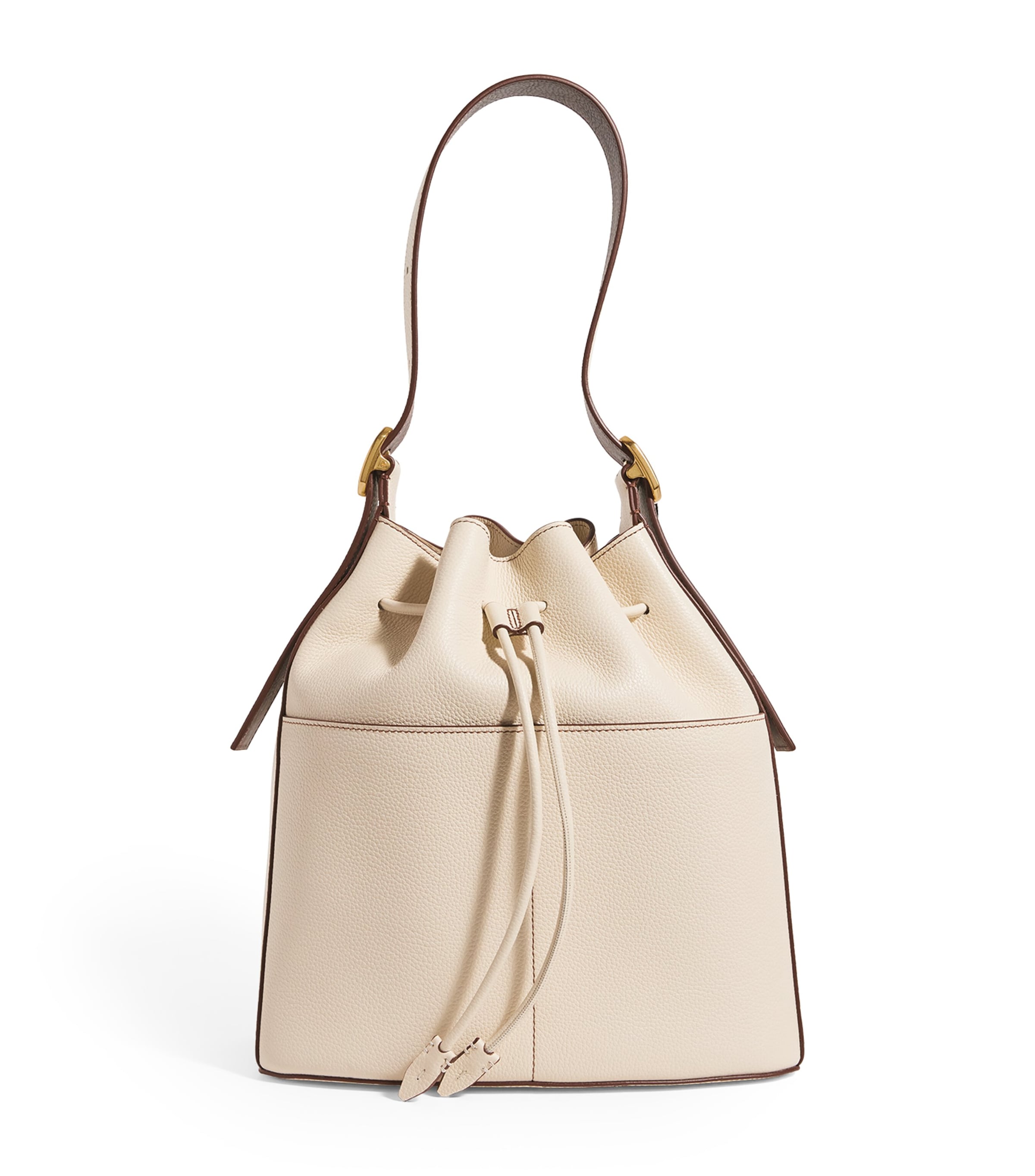 Leather Drawstring Bucket Bag BUTTERMILK Image 1