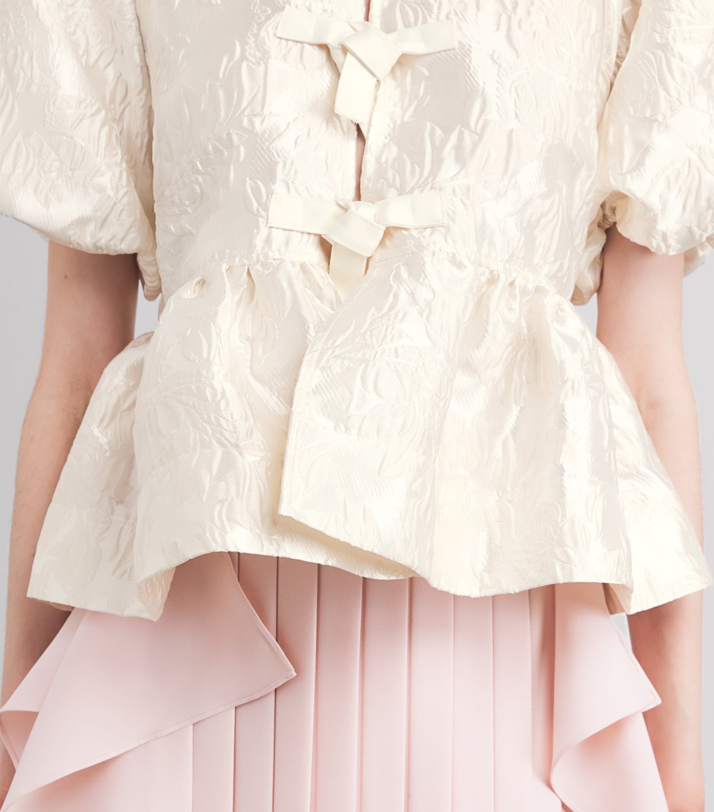 Satin Jacquard Peplum Blouse 135 EGRET Image 6