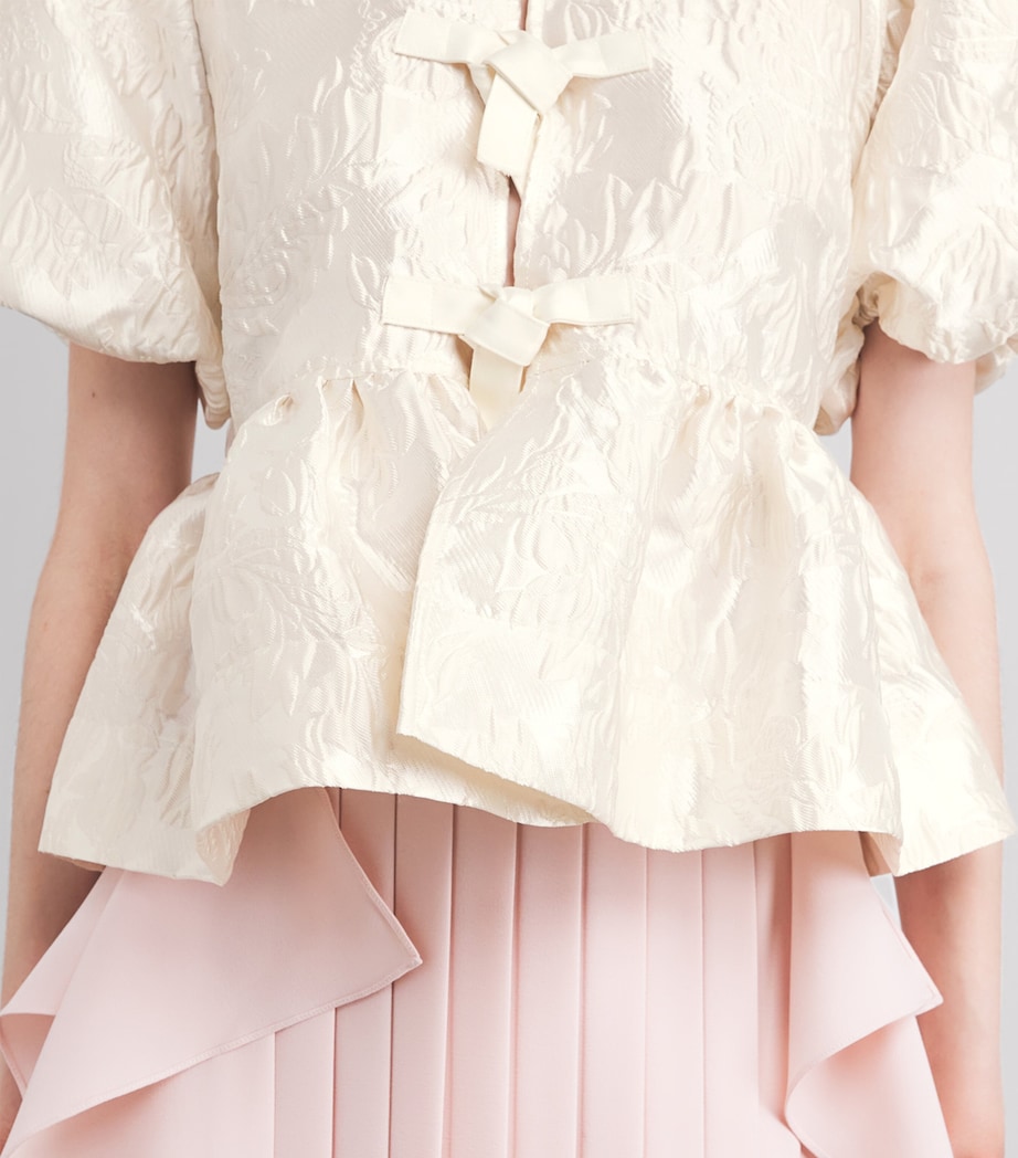 Satin Jacquard Peplum Blouse 135 EGRET Image 6