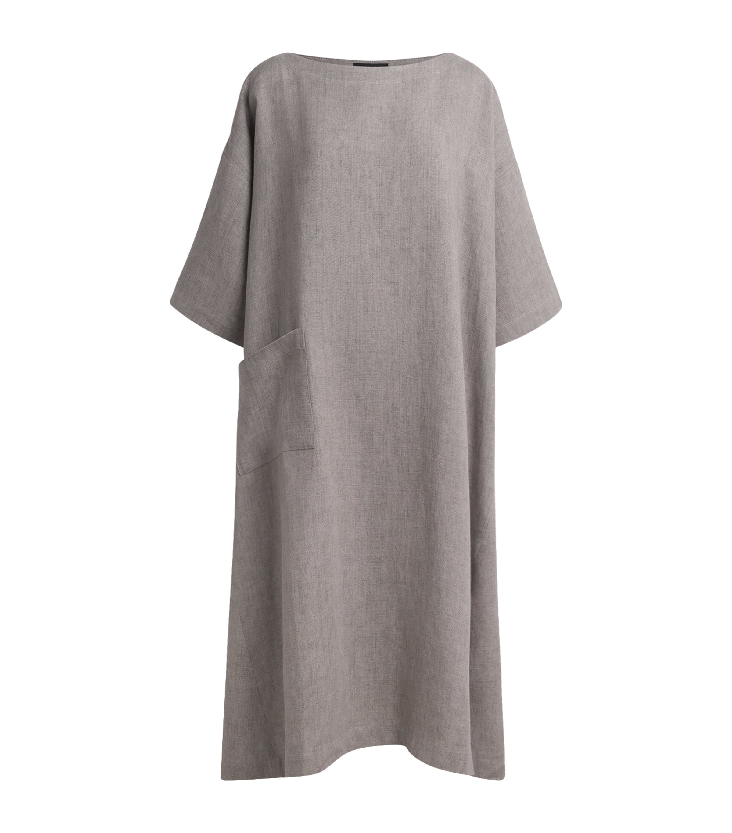 Eskandar Linen Boat-neck Midi Dress In Gray