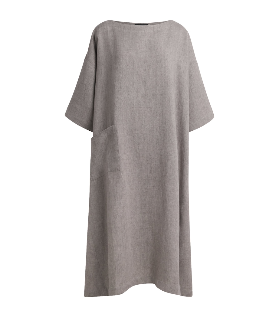 Eskandar Womens Linen Boat-Neck Midi Dress Stone Image 1