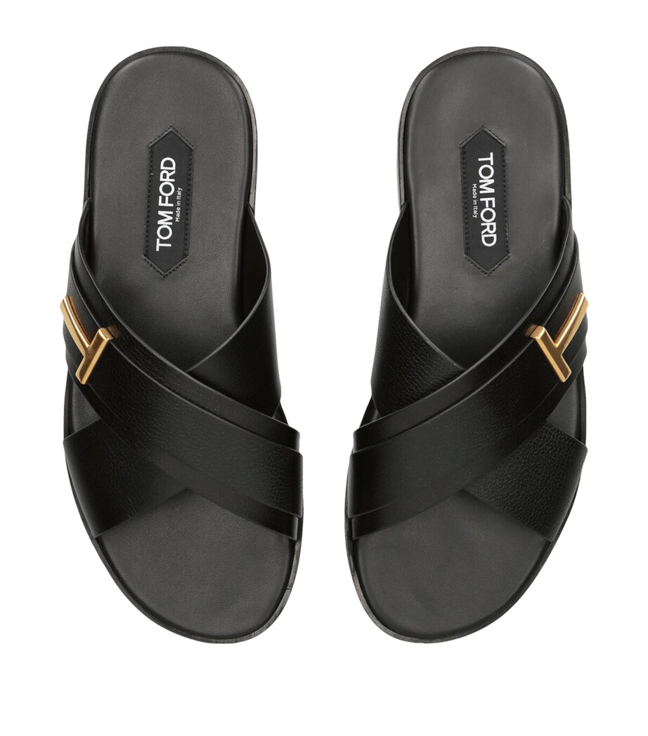 Leather Preston Slides BLACK Image 4