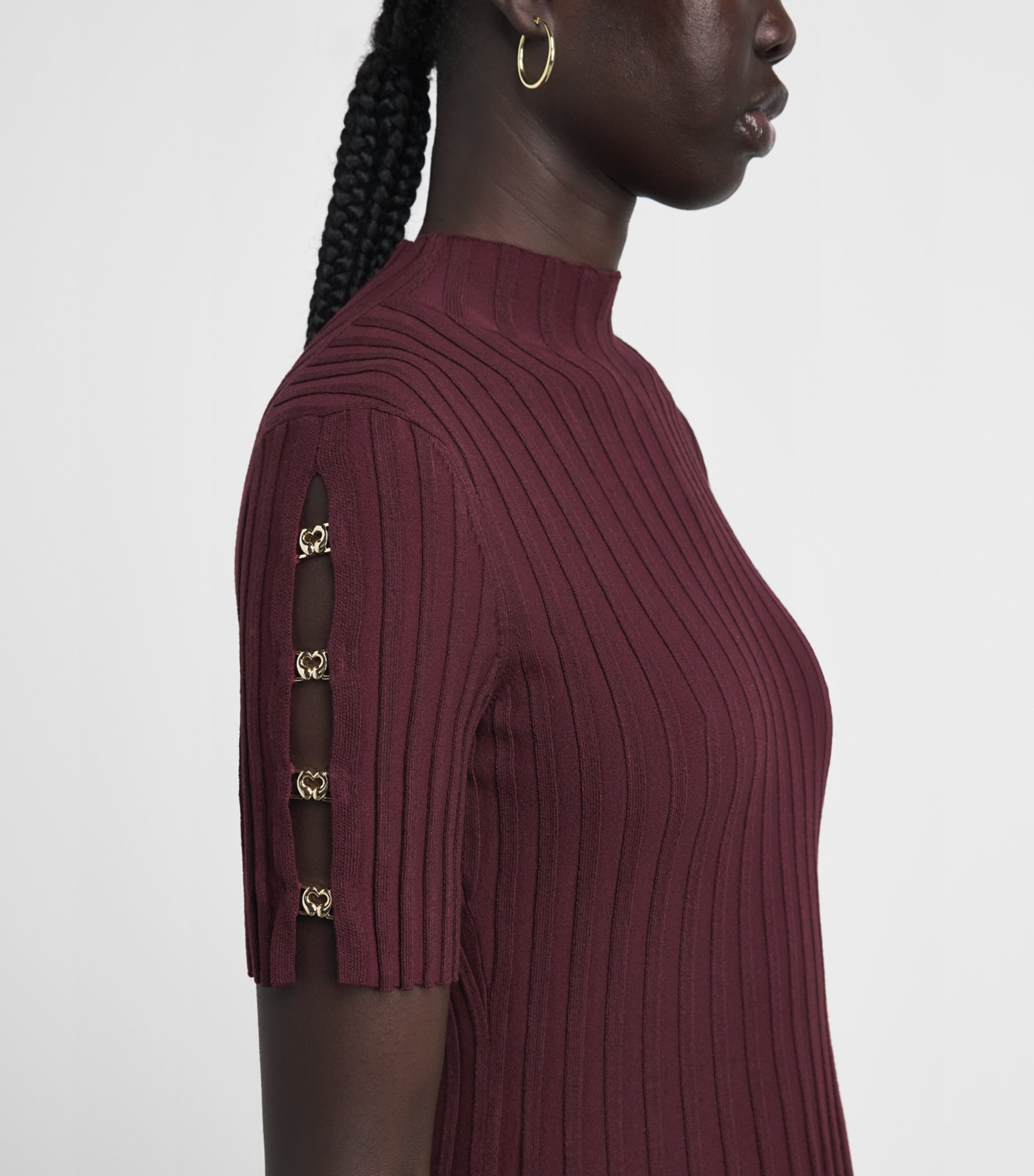 Maje Womens High-Neck Mini Skater Dress Burgundy Image 3