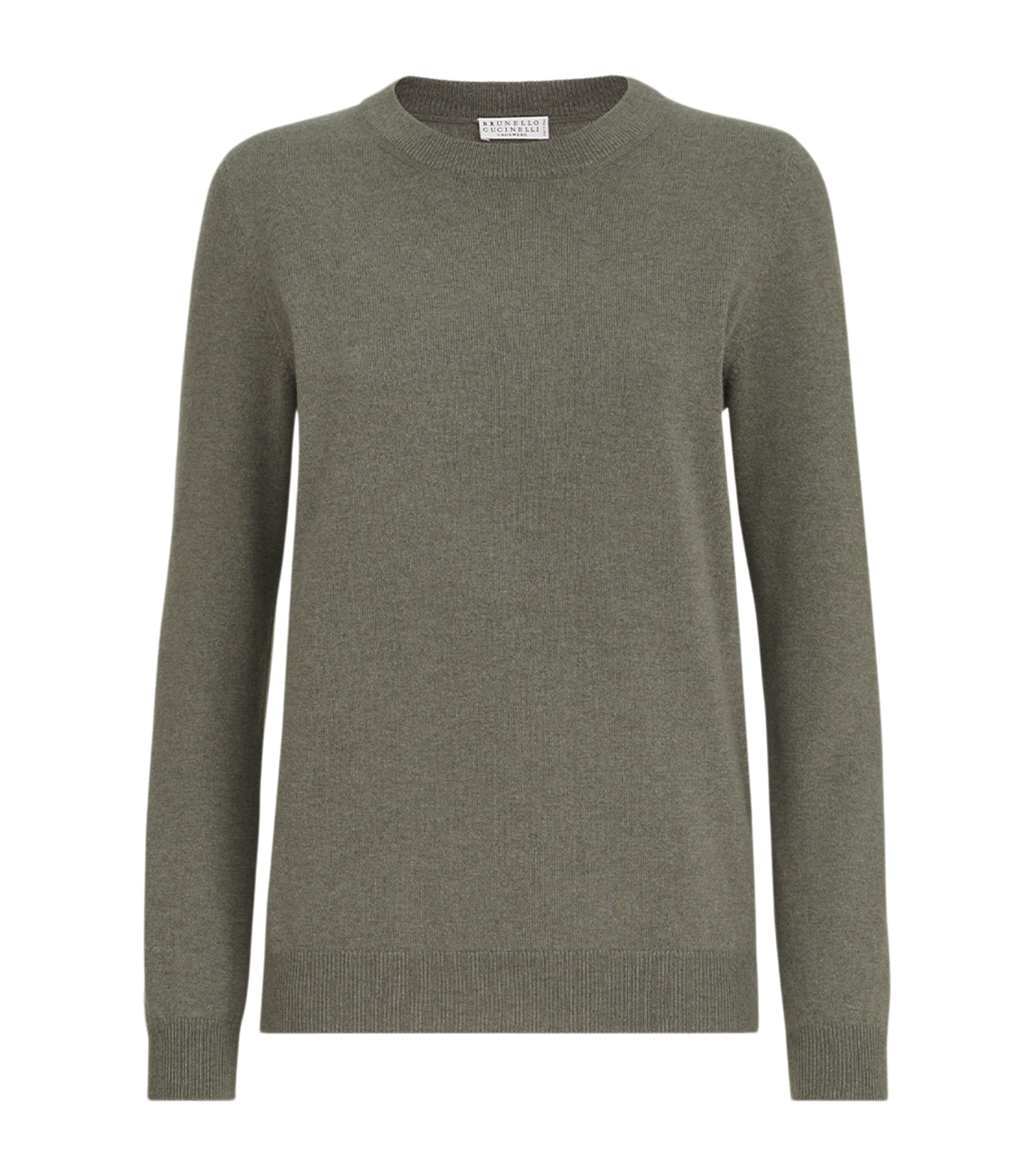 Brunello Cucinelli Womens Cashmere Monili-Detail Sweater Dark Green Image 1