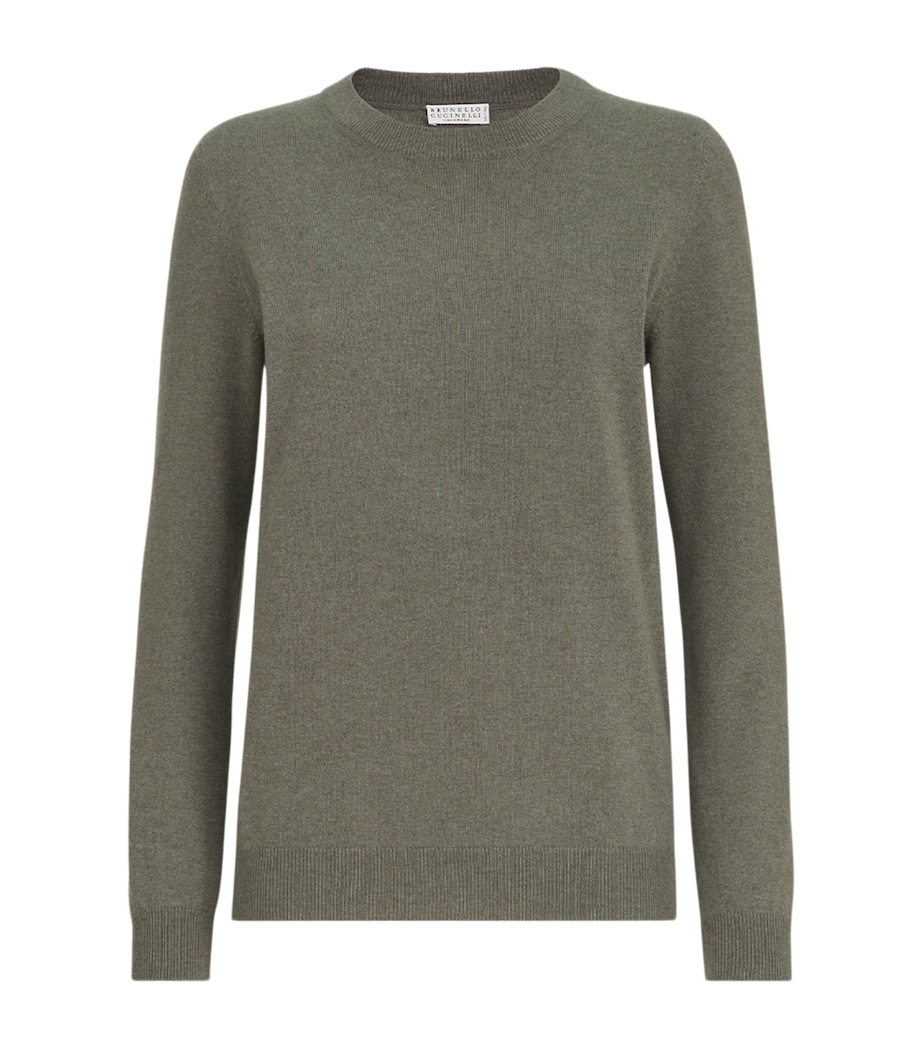 Brunello Cucinelli Womens Cashmere Monili-Detail Sweater Dark Green Image 1